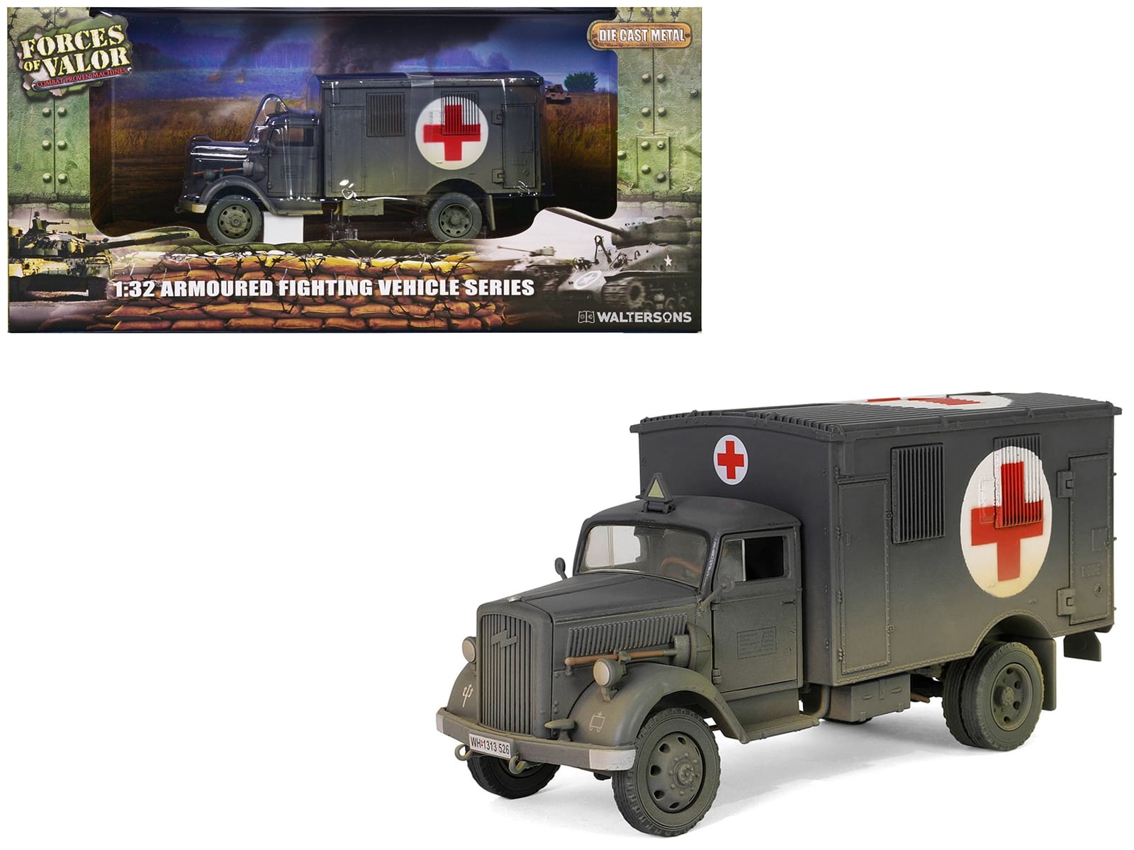 Opel-Blitz Kfz.305 Ambulance Gray (Weathered) "German Army" "Armoured Fighting Vehicle" Series 1/32 Diecast Model by Forces of Valor - Image 5