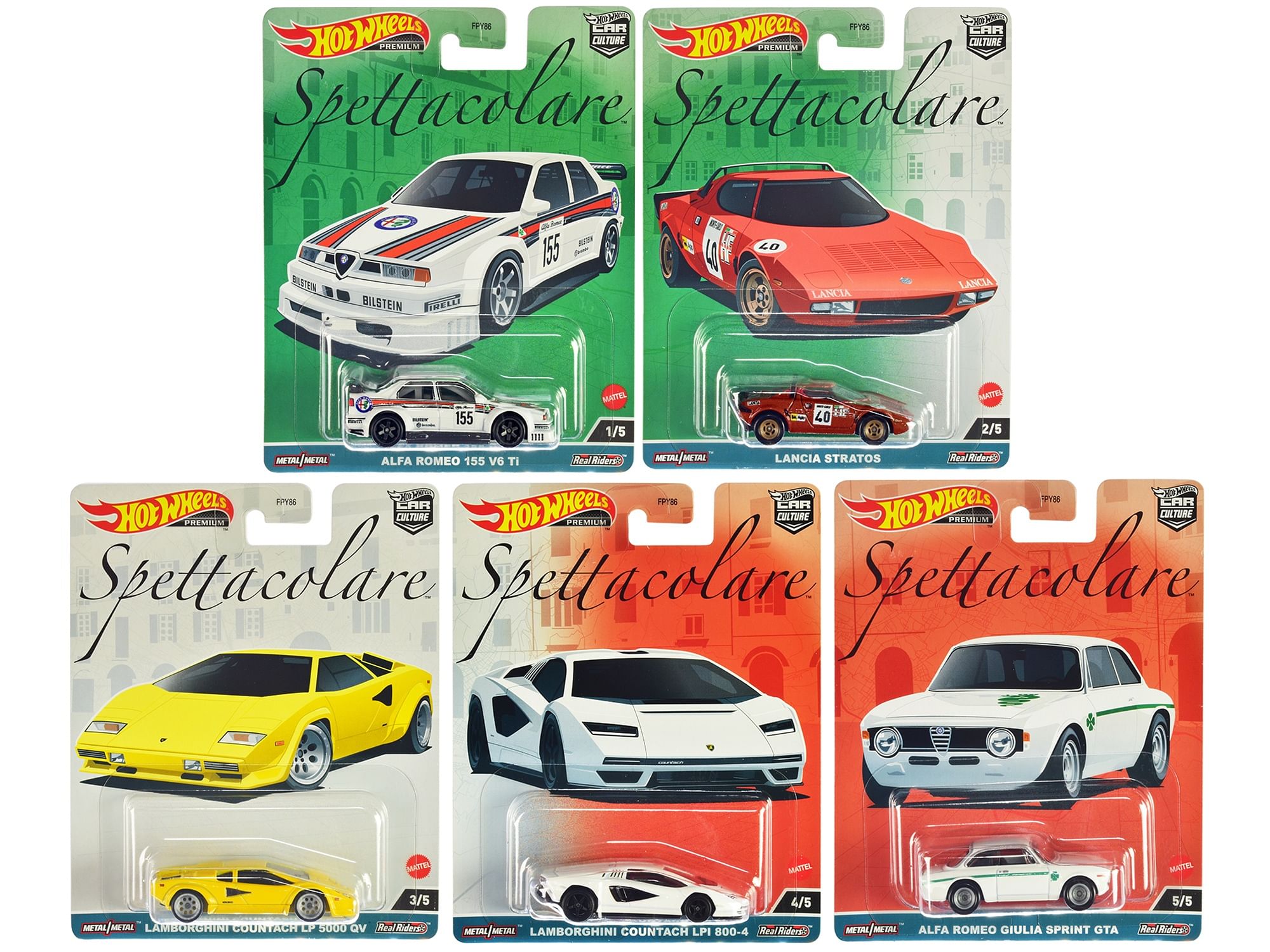 “Spettacolare” 5 piece Set “Car Culture” Series Diecast Model Cars by Hot Wheels