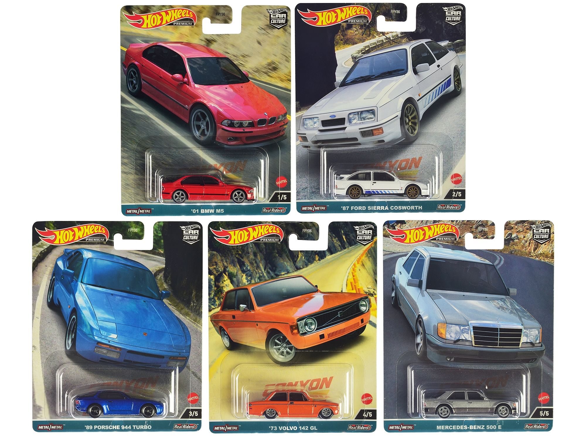 “Canyon Warriors” 5 piece Set “Car Culture” Series die cast model cars by Hot Wheels