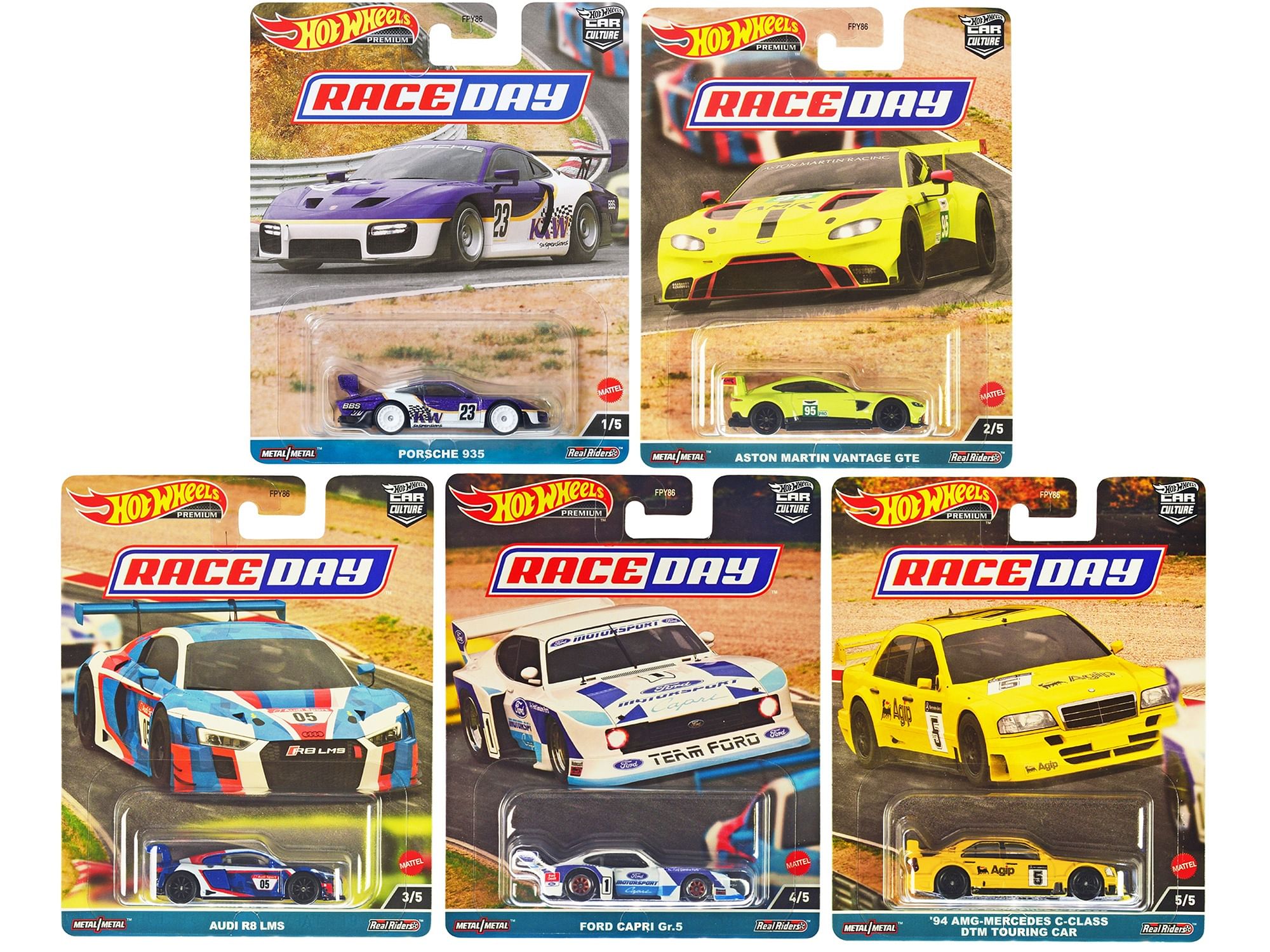 “Race Day” 5 piece Set “Car Culture” Series Diecast Model Cars by Hot Wheels