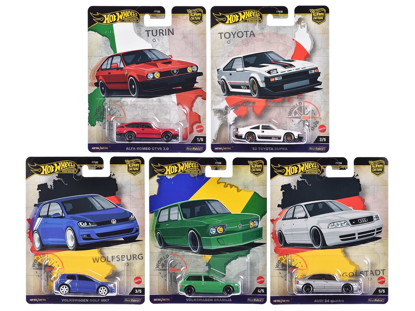 “World Tour” 5 piece Set “Car Culture” 2024 Series A Diecast Model Cars by Hot Wheels