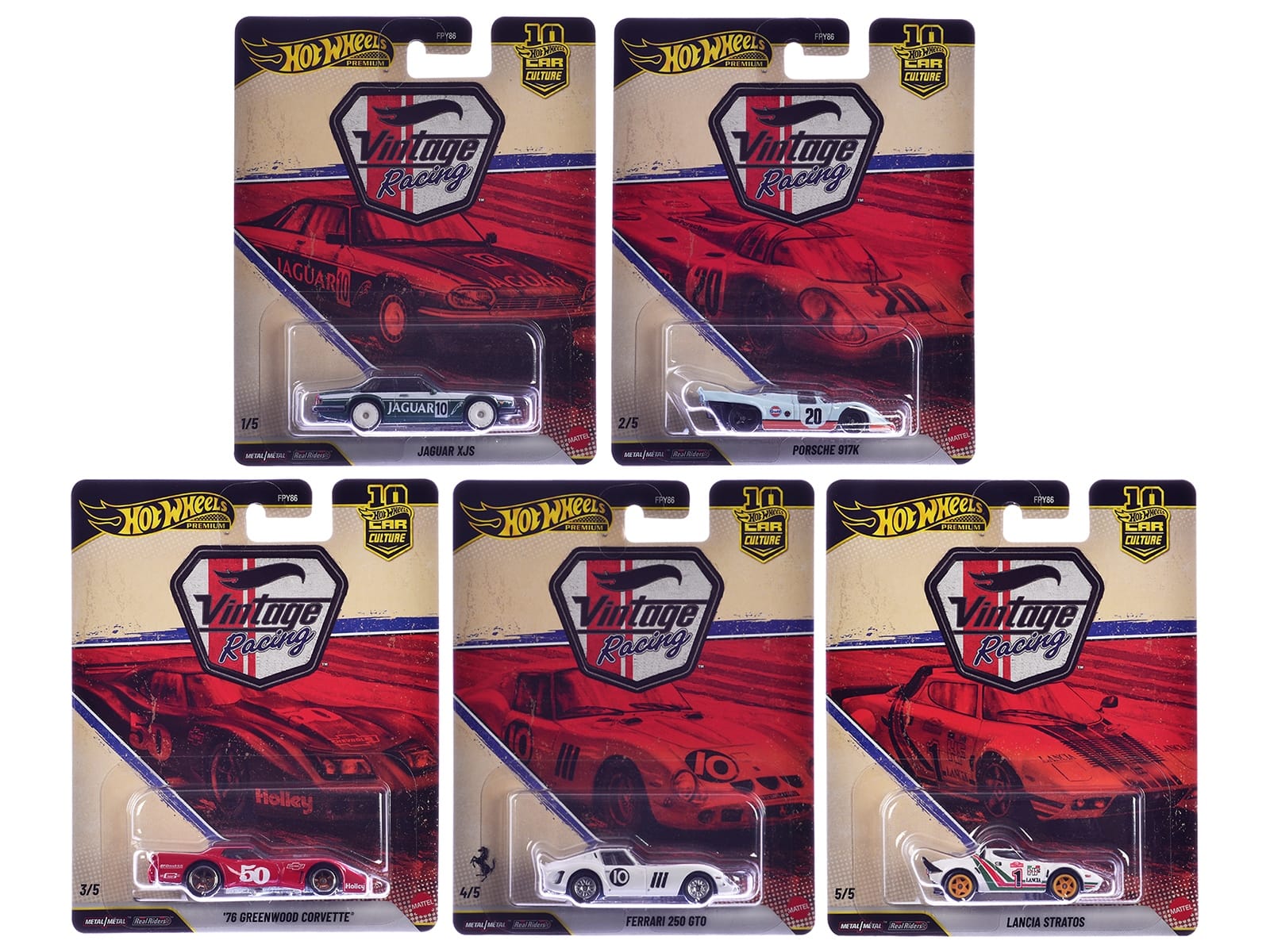 “Vintage Racing” 5 piece Set “Car Culture” 2026 Series T Diecast Model Cars by Hot Wheels