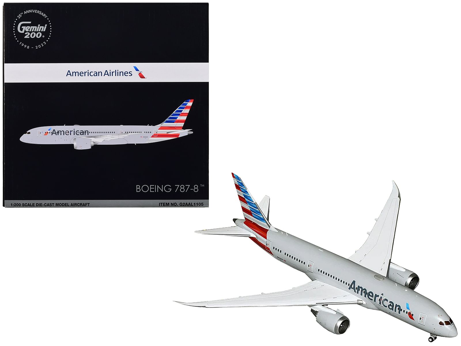 Boeing 787-8 Commercial Aircraft “American Airlines” Gray with Tail Stripes “Gemini 200” Series 1/200 Diecast Model Airplane by GeminiJets