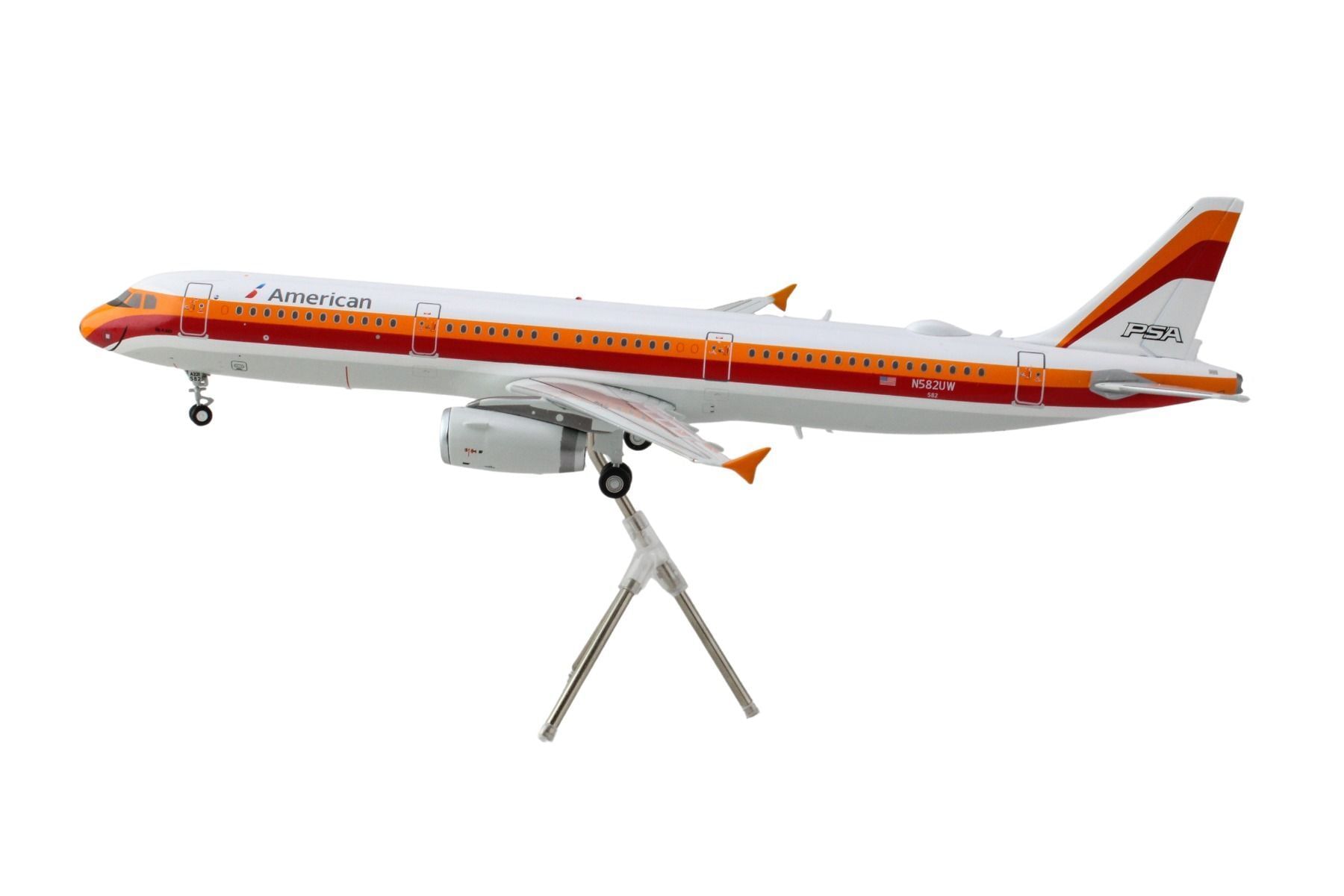 Airbus A321 Commercial Aircraft “American Airlines – PSA” (N582UW) White with Red and Orange Stripes “Gemini 200” Series 1/200 Diecast Model Airplane by GeminiJets