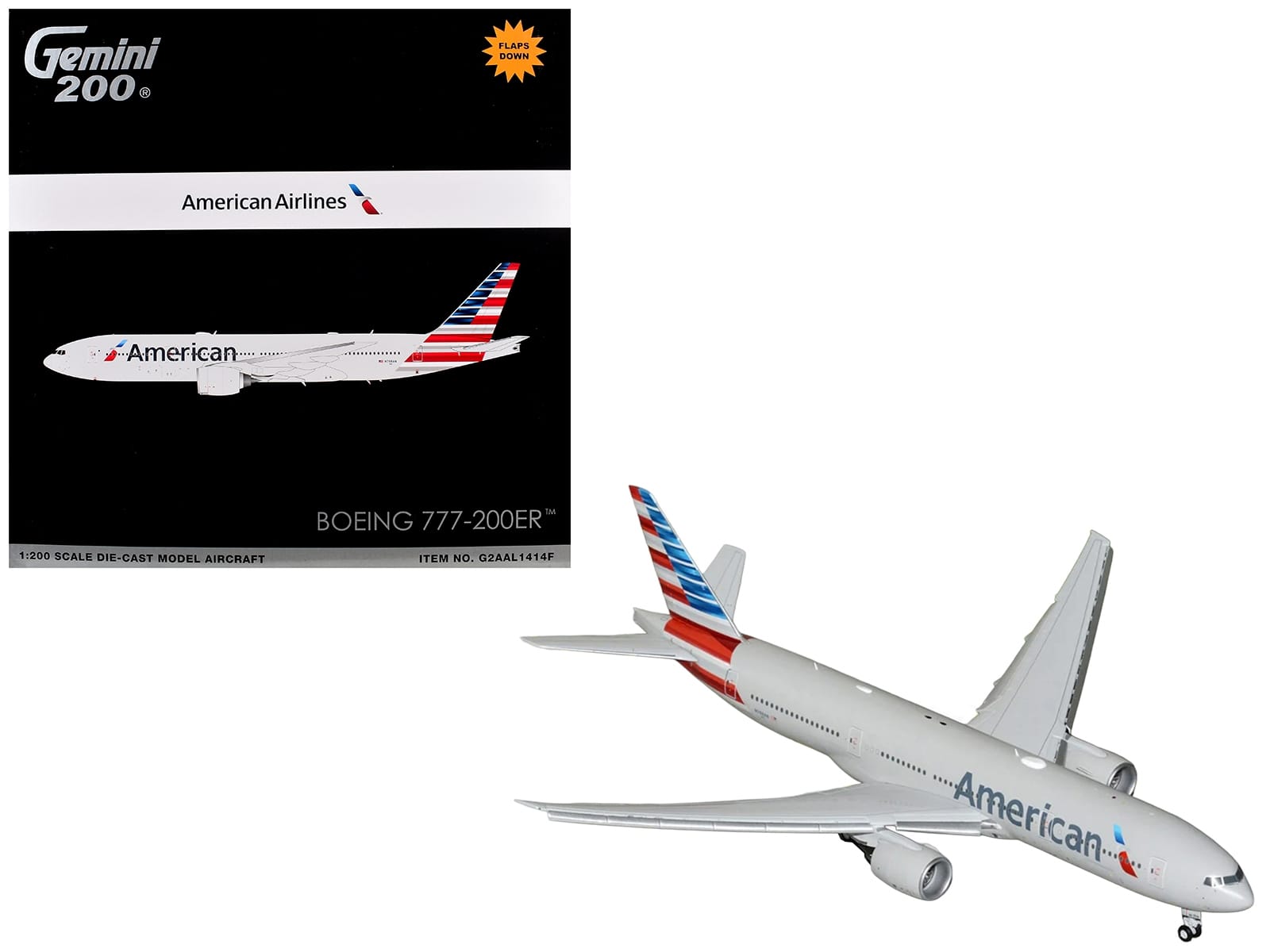 Boeing 777-200ER Commercial Aircraft with Flaps Down "American Airlines" (N788AN) Silver with Striped Tail "Gemini 200" 1/200 Diecast Model Airplane by GeminiJets