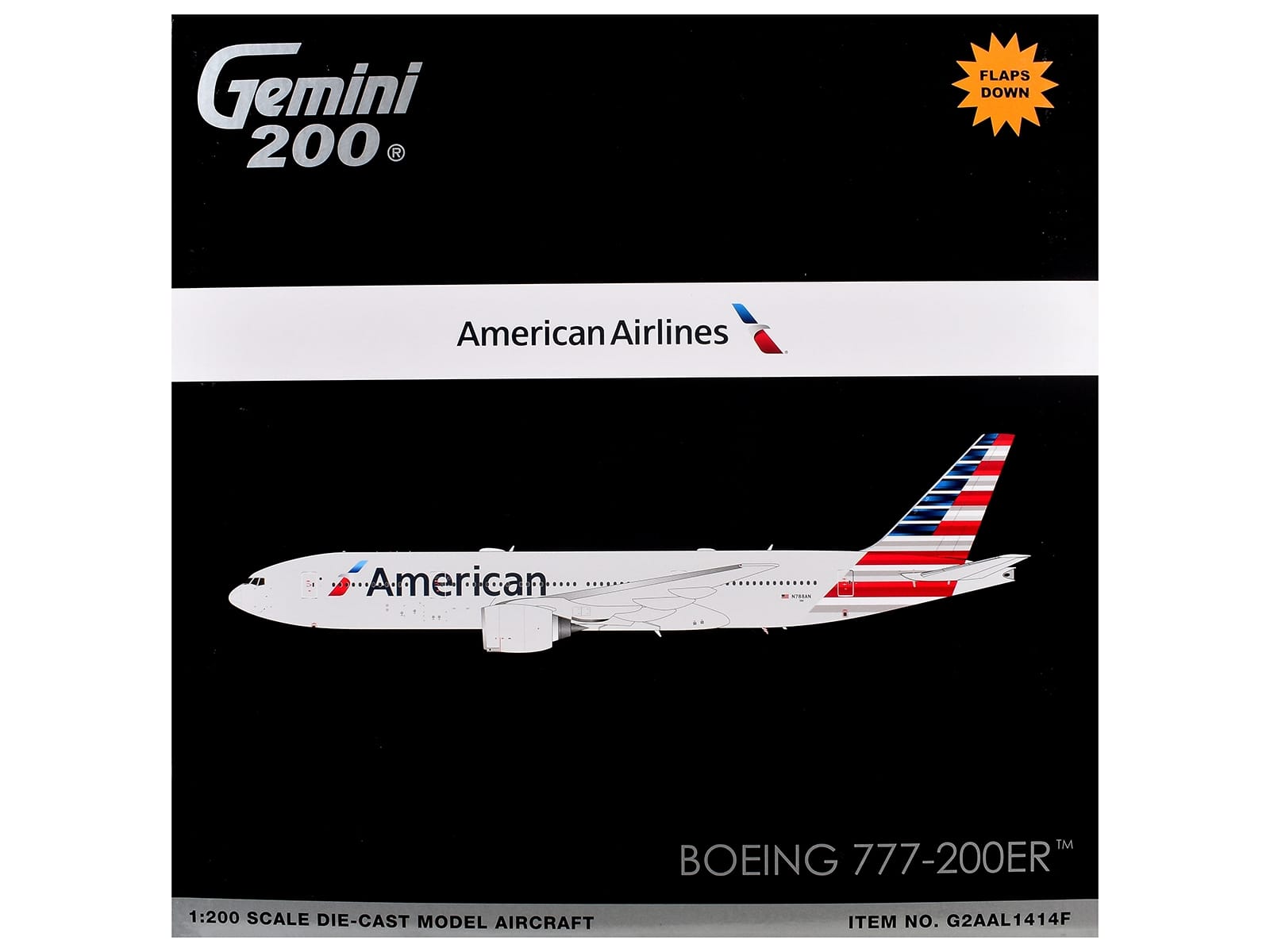 Boeing 777-200ER Commercial Aircraft with Flaps Down "American Airlines" (N788AN) Silver with Striped Tail "Gemini 200" 1/200 Diecast Model Airplane by GeminiJets - Image 3