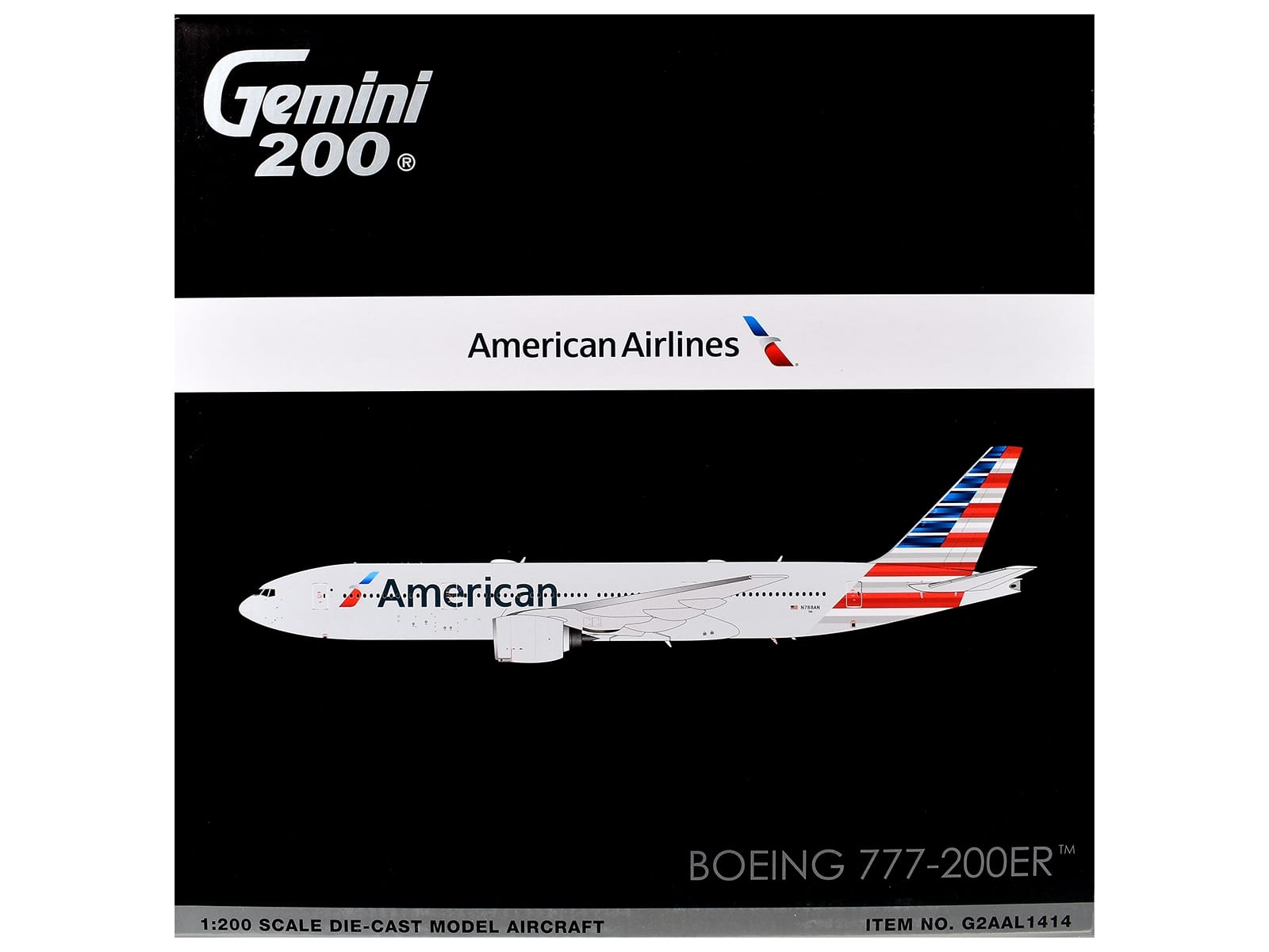 Boeing 777-200ER Commercial Aircraft "American Airlines" (N788AN) Silver with Striped Tail "Gemini 200" 1/200 Diecast Model Airplane by GeminiJets - Image 3
