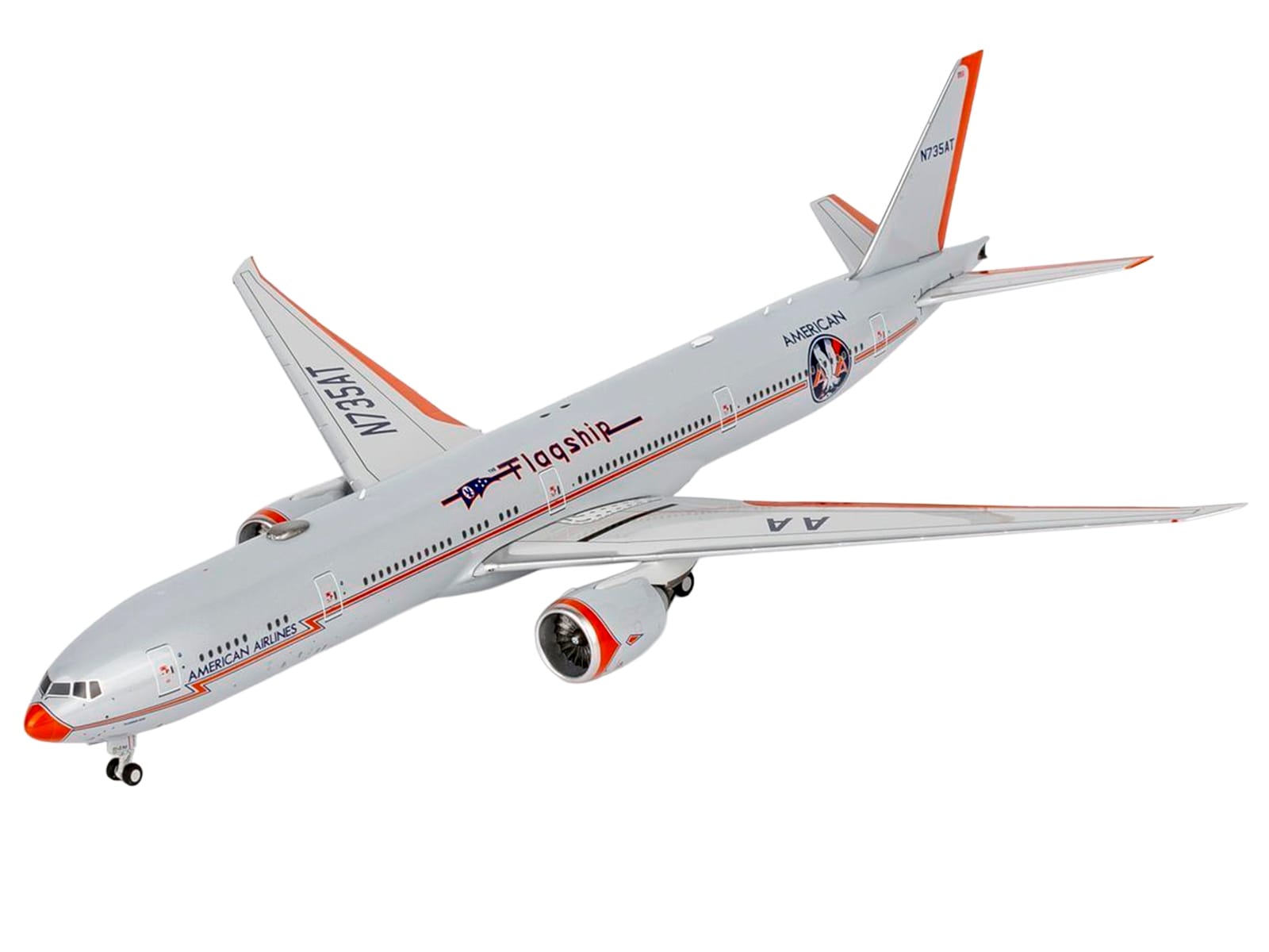 Boeing 777-300ER Commercial Aircraft "American Airlines - Flagship DFW" (N735AT) Silver with Otange Stripes "Gemini 200" Series 1/200 Diecast Model by GeminiJets - Image 2