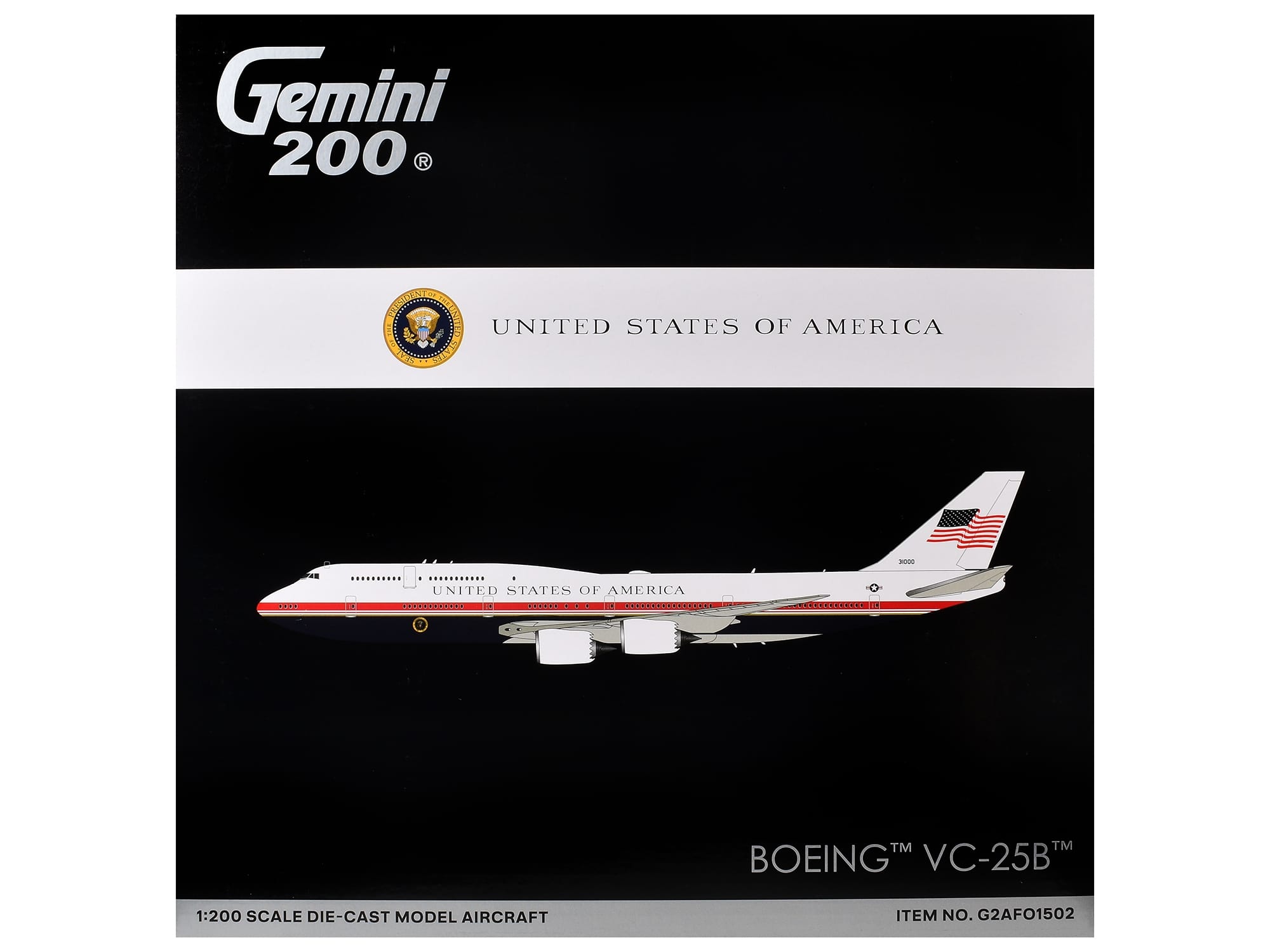 Boeing VC25B Transport Aircraft "Air Force One" (31000) United States Air Force "Gemini 200" Series 1/200 Diecast Model by GeminiJets - Image 3