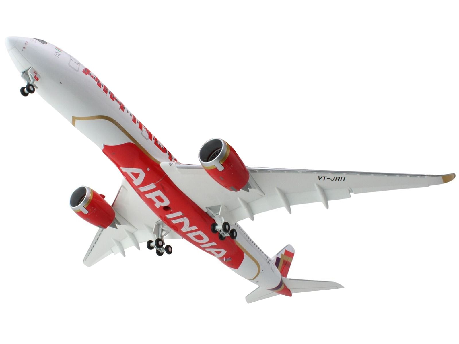 Airbus A350-900 Commercial Aircraft with Flaps Down “Air India” (VT-JRH) White with Striped Tail “Gemini 200” Series 1/200 Diecast Model Airplane by GeminiJets