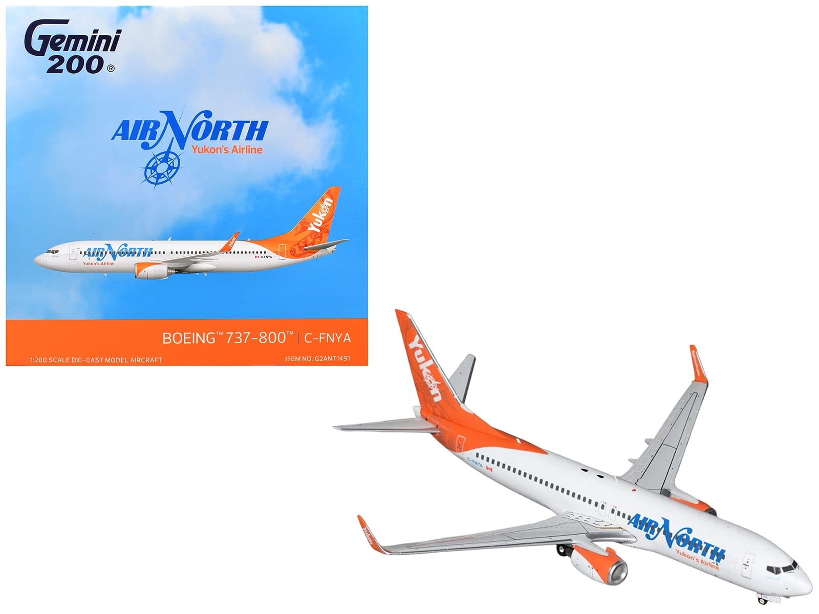 Boeing 737-800 Commercial Aircraft "Air North" (C-FNYA) White with Orange Tail "Gemini 200" 1/200 Diecast Model by GeminiJets