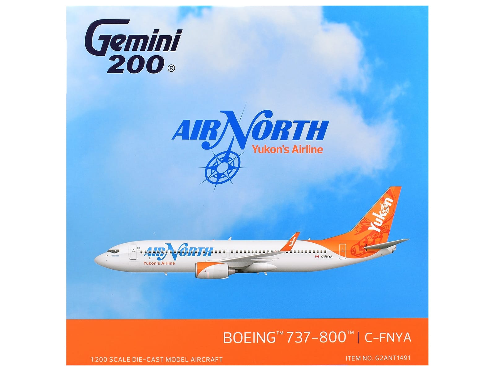 Boeing 737-800 Commercial Aircraft "Air North" (C-FNYA) White with Orange Tail "Gemini 200" 1/200 Diecast Model by GeminiJets - Image 3