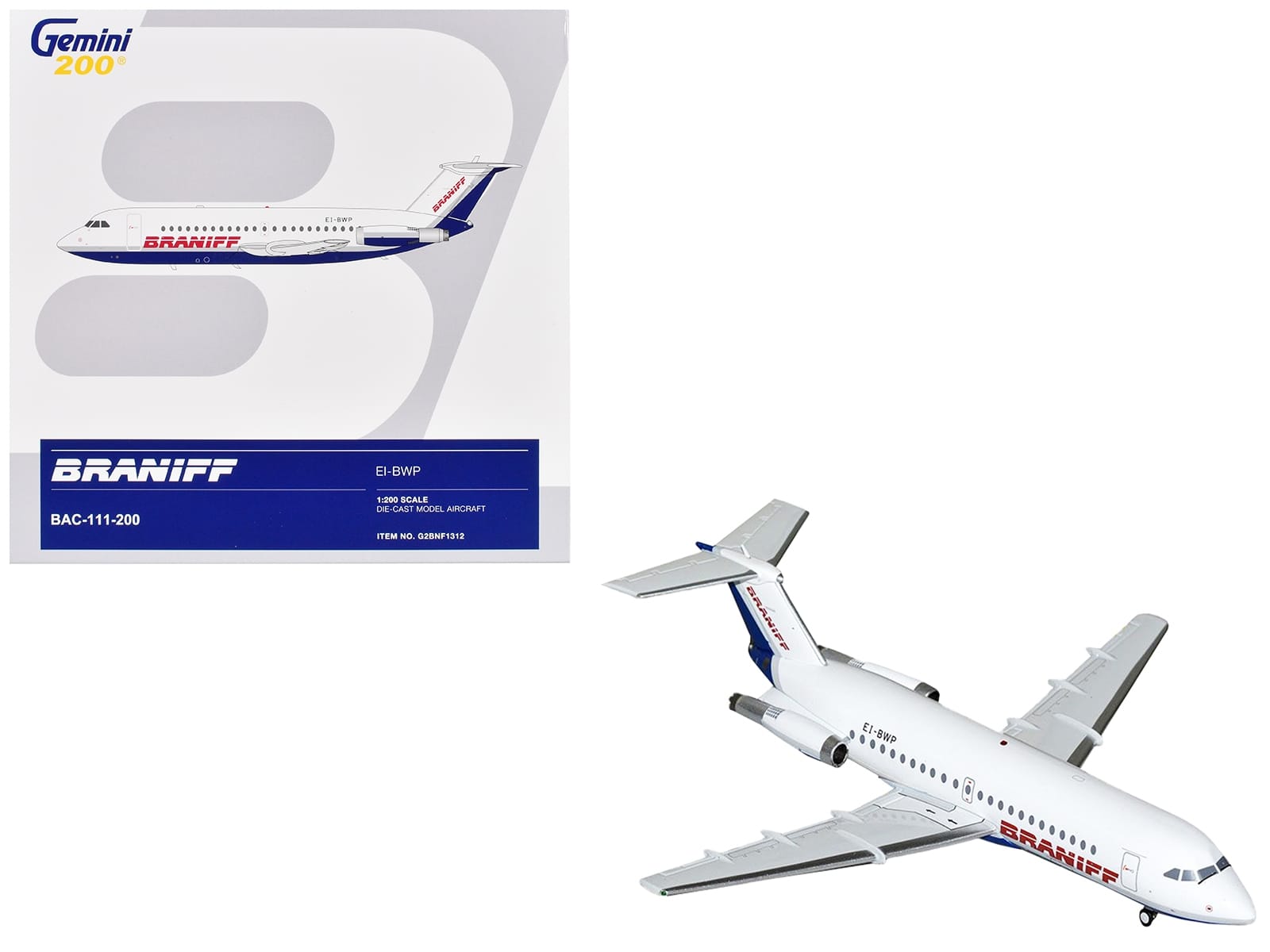 BAC 111-200 Commercial Aircraft "Braniff International Airways" (EI-BWP) White with Blue Tail "Gemini 200" Series 1/200 Diecast Model Airplane by GeminiJets - Image 2