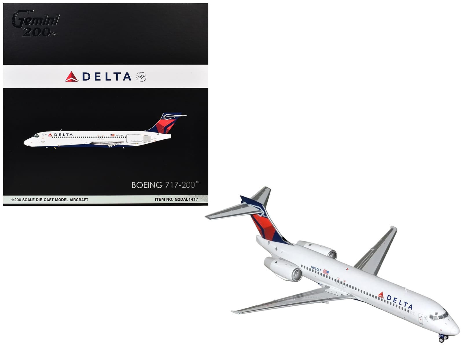Boeing 717-200 Commercial Aircraft "Delta Air Lines" (N947AT) White with Blue and Red Tail "Gemini 200" Series 1/200 Diecast Model by GeminiJets