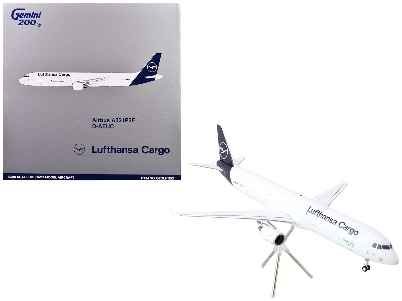 Airbus A321P2F Commercial Aircraft "Lufthansa Cargo" (D-AEUC) White with Blue Tail "Gemini 200" Series 1/200 Diecast Model Airplane by GeminiJets - Image 3