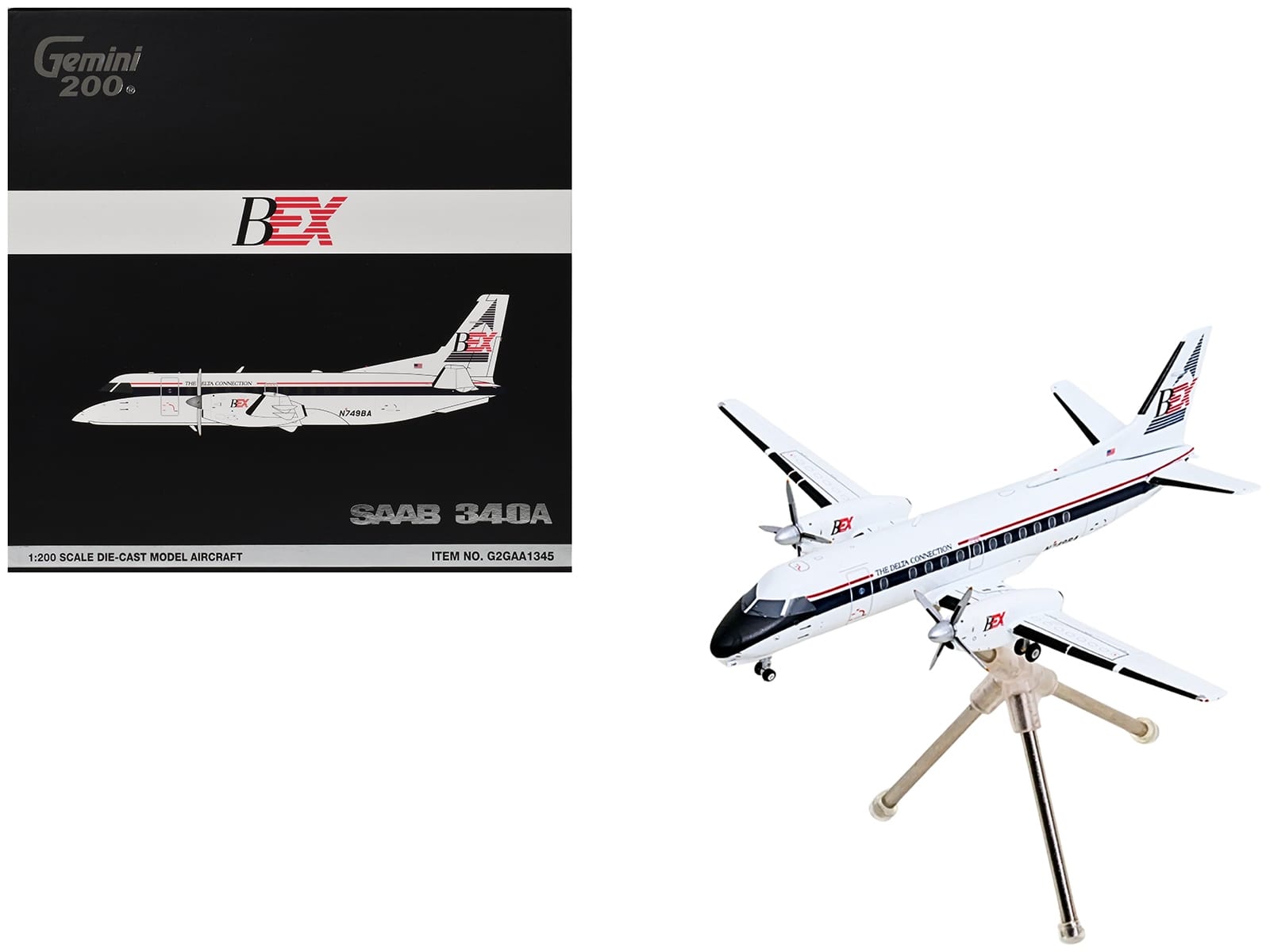 Saab 340A Commercial Aircraft "Delta Connection - Business Express Airlines" (N749BA) White with Dark Blue and Red Stripes "Gemini 200" Series 1/200 Diecast Model by GeminiJets