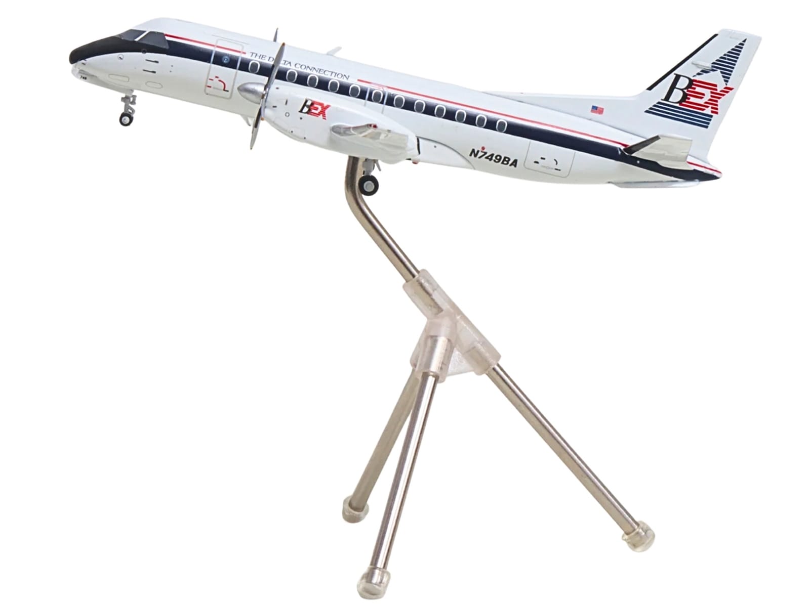 Saab 340A Commercial Aircraft "Delta Connection - Business Express Airlines" (N749BA) White with Dark Blue and Red Stripes "Gemini 200" Series 1/200 Diecast Model by GeminiJets - Image 2