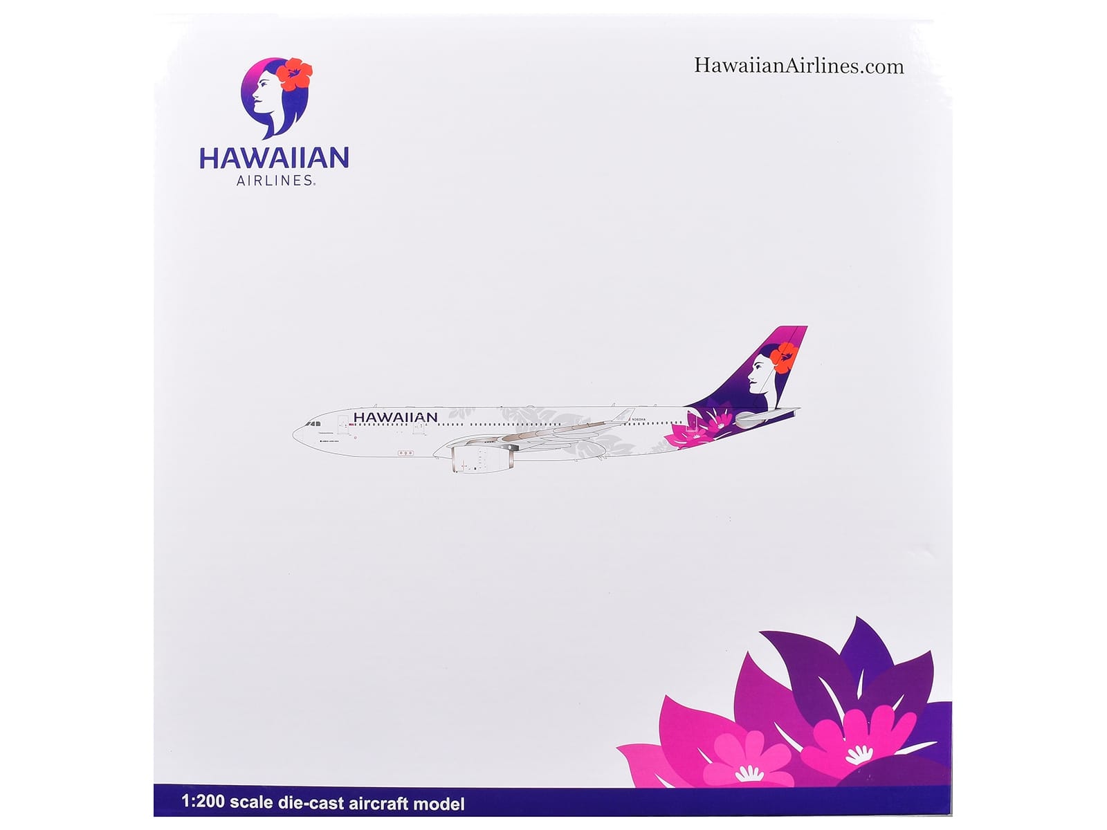 Airbus A330-200 Commercial Aircraft "Hawaiian Airlines" (N360HA) White with Purple Tail Graphics "Gemini 200" Series 1/200 Diecast Model Airplane by GeminiJets - Image 3