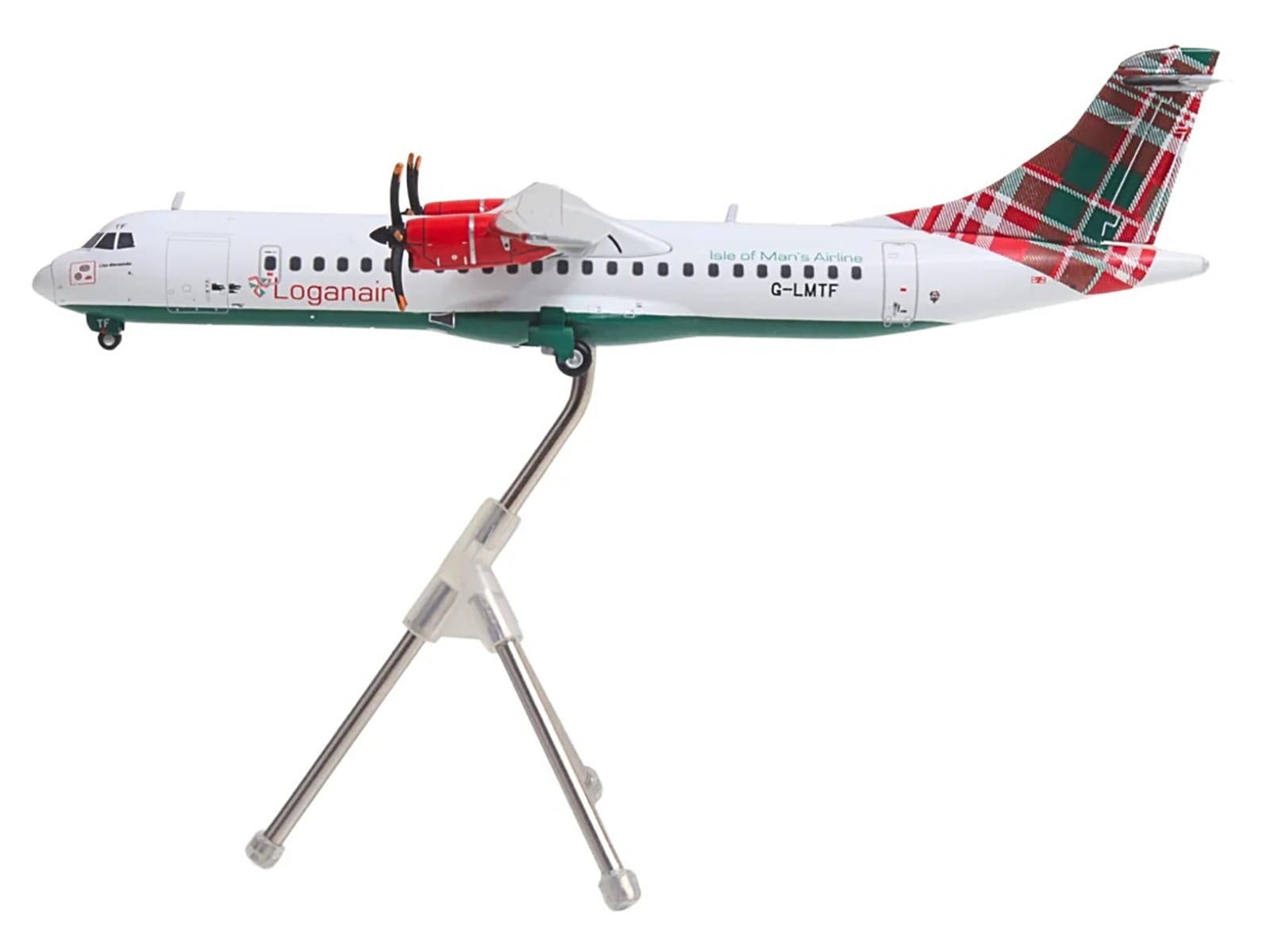 ATR 72-600 Commercial Aircraft "Loganair - Isle of Man's Airline" (G-LMTF) White with Green and Red Plaid Tail "Gemini 200" Series 1/200 Diecast Model Airplane by GeminiJets - Image 2