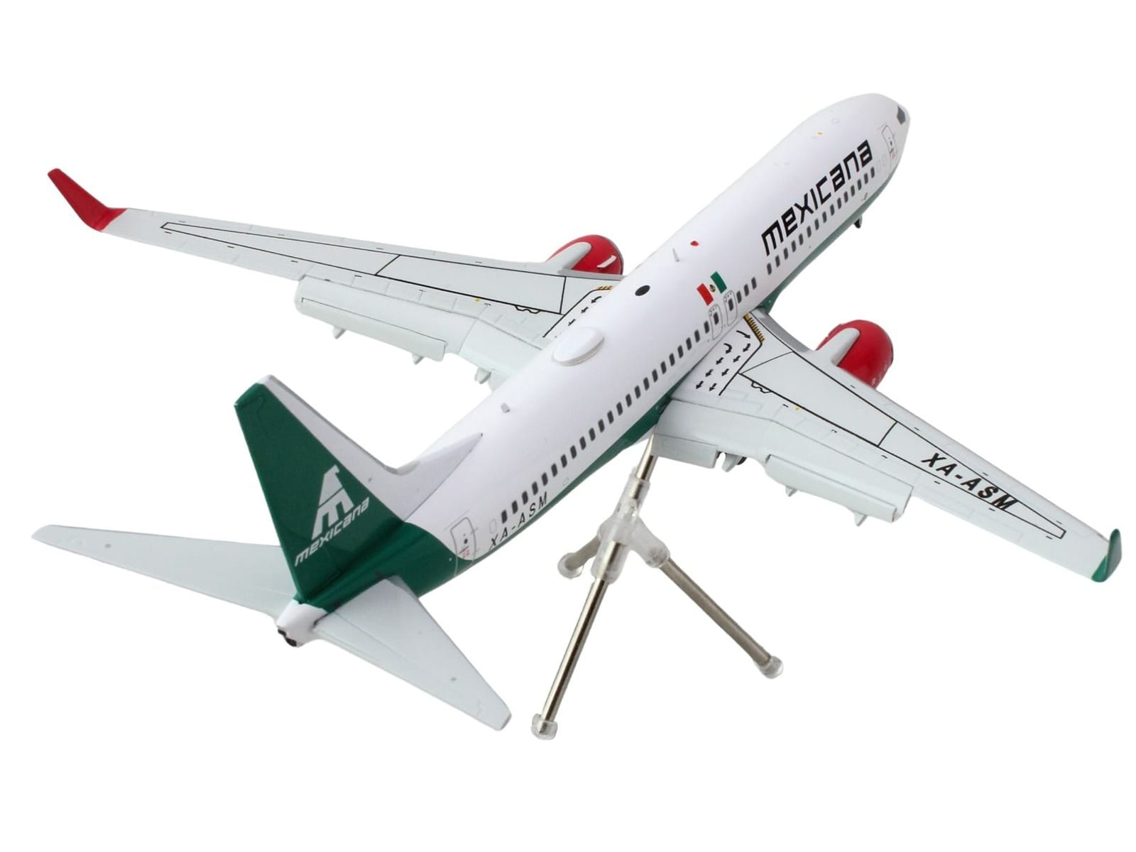 Boeing 737-800 Commercial Aircraft with Flaps Down "Mexicana" (XA-ASM) White with Green Stripes "Gemini 200" Series 1/200 Diecast Model Airplane by GeminiJets - Image 2