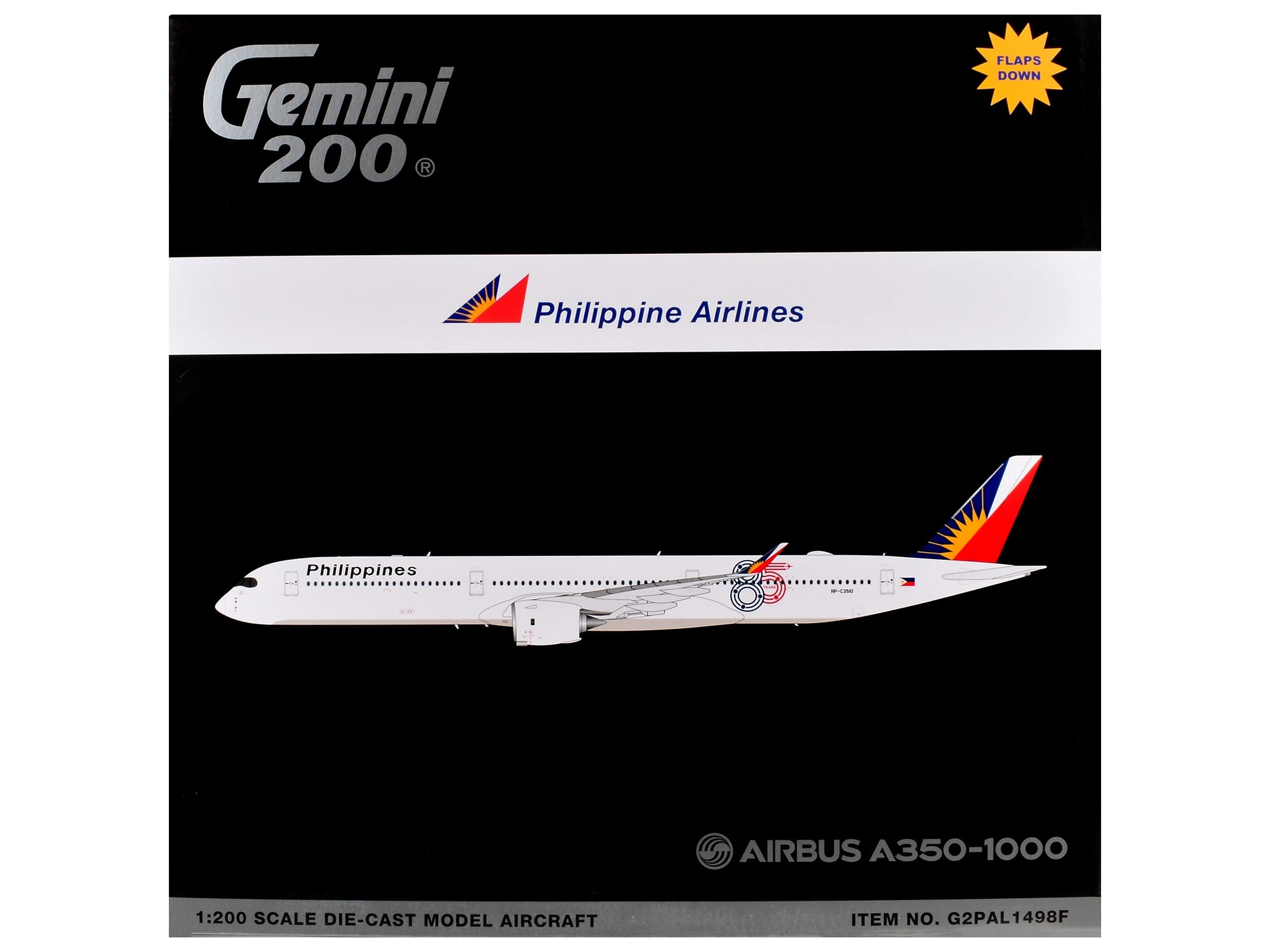 Airbus A350-1000 Commercial Aircraft with Flaps Down "Philippine Airlines" (RP-C3510) White with Tail Graphics "Gemini 200" 1/200 Diecast Model Airplane by GeminiJets - Image 3