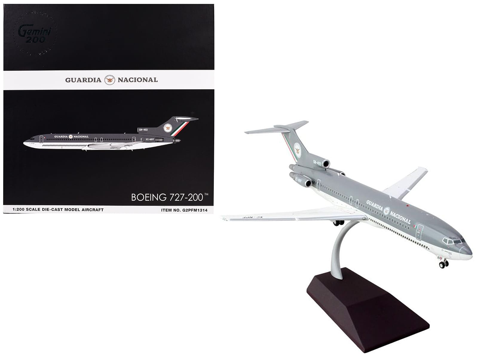 Boeing 727-200 Commercial Aircraft "Guardia Nacional (Mexican National Guard)" (XC-NPF) Gray and White "Gemini 200" Series 1/200 Diecast Model Airplane by GeminiJets - Image 2