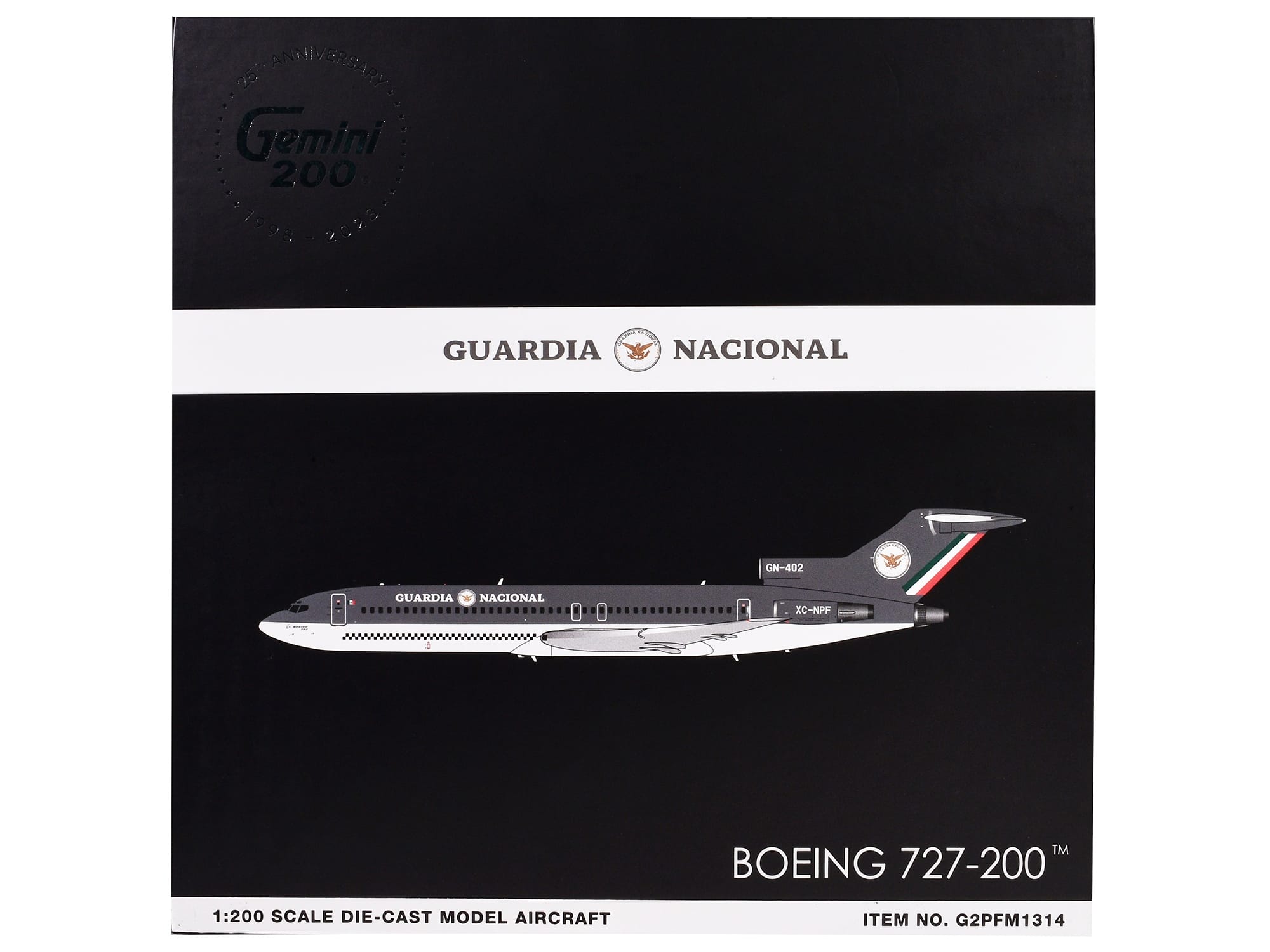 Boeing 727-200 Commercial Aircraft "Guardia Nacional (Mexican National Guard)" (XC-NPF) Gray and White "Gemini 200" Series 1/200 Diecast Model Airplane by GeminiJets - Image 3