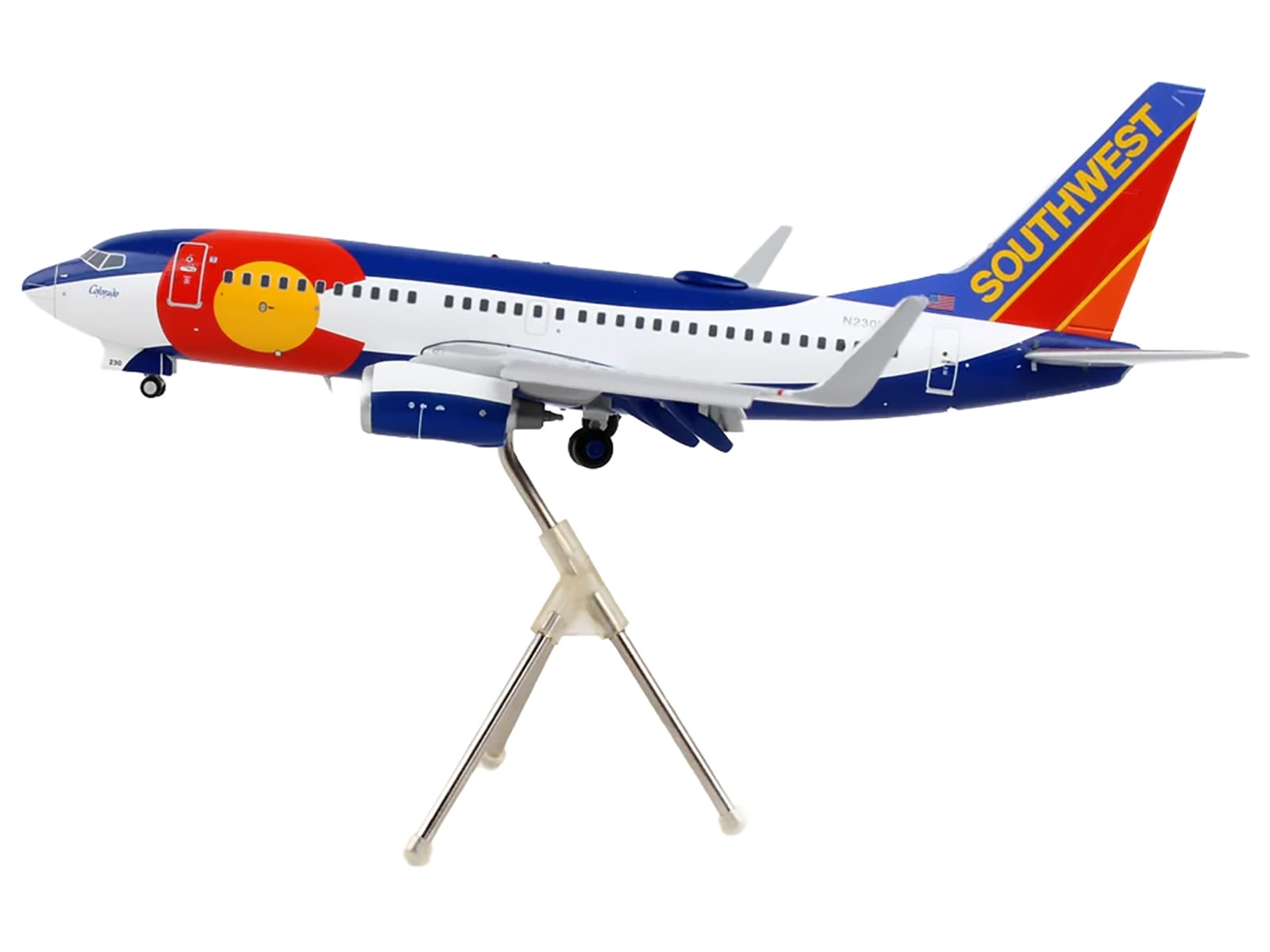 Boeing 737-700 Commercial Aircraft with Flaps Down Configuration "Southwest Airlines - Colorado One" (N230WN) White and Blue "Gemini 200" Series 1/200 Diecast Model Airplane by GeminiJets - Image 2