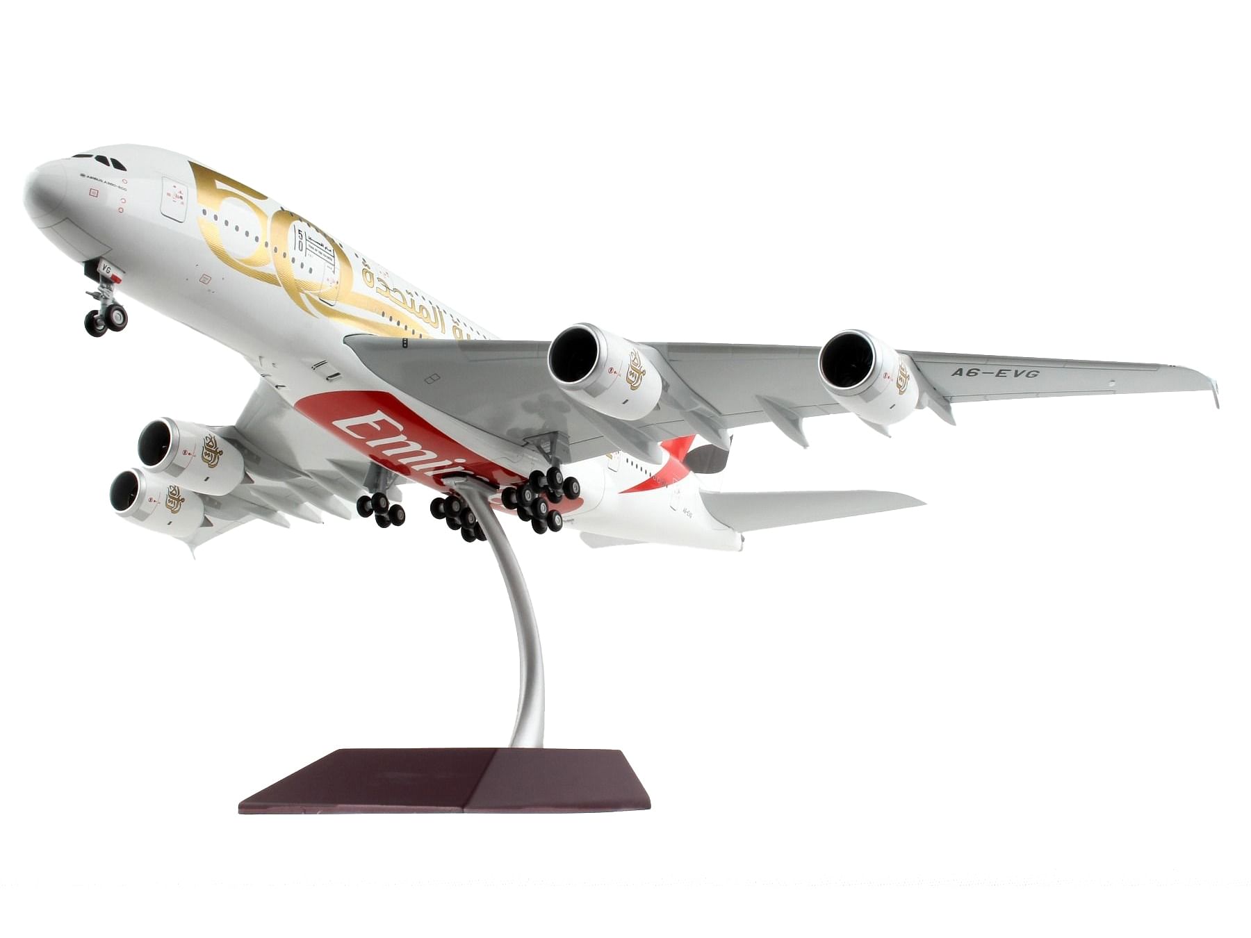 Airbus A380-800 Commercial Aircraft “Emirates Airlines – 50th Anniversary of UAE” White with Striped Tail “Gemini 200” Series 1/200 Diecast Model Airplane by GeminiJets