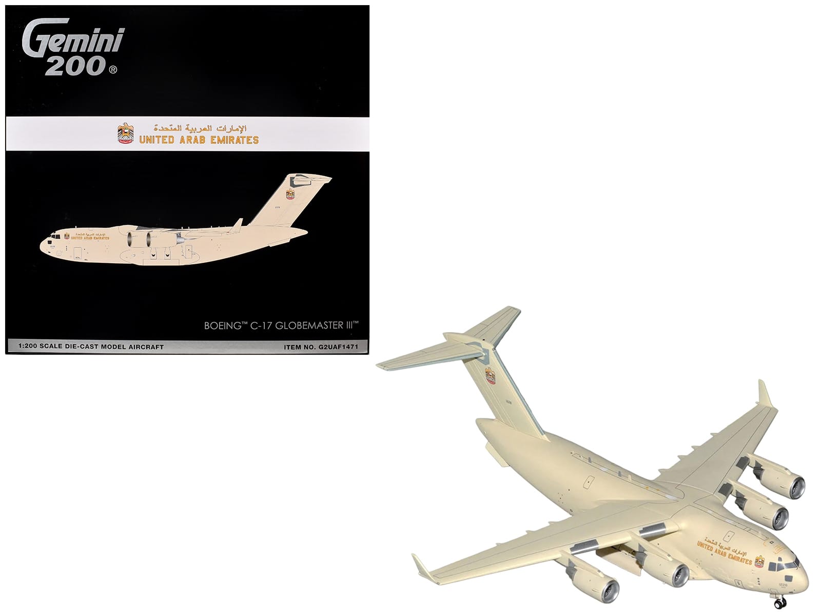 Boeing C-17 Globemaster III Transport Aircraft "United Arab Emirates Air Force" (1228) Beige "Gemini 200" 1/200 Diecast Model Airplane by GeminiJets