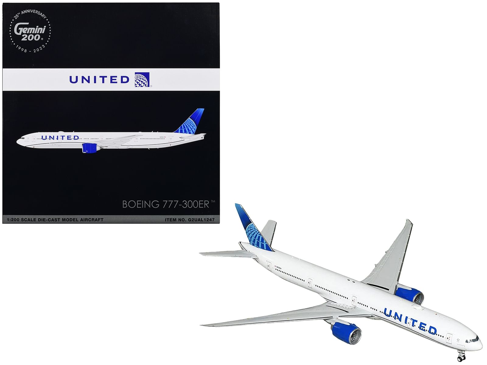 Boeing 777-300ER Commercial Aircraft “United Airlines” White with Blue Tail “Gemini 200” Series 1/200 Diecast Model Airplane by GeminiJets