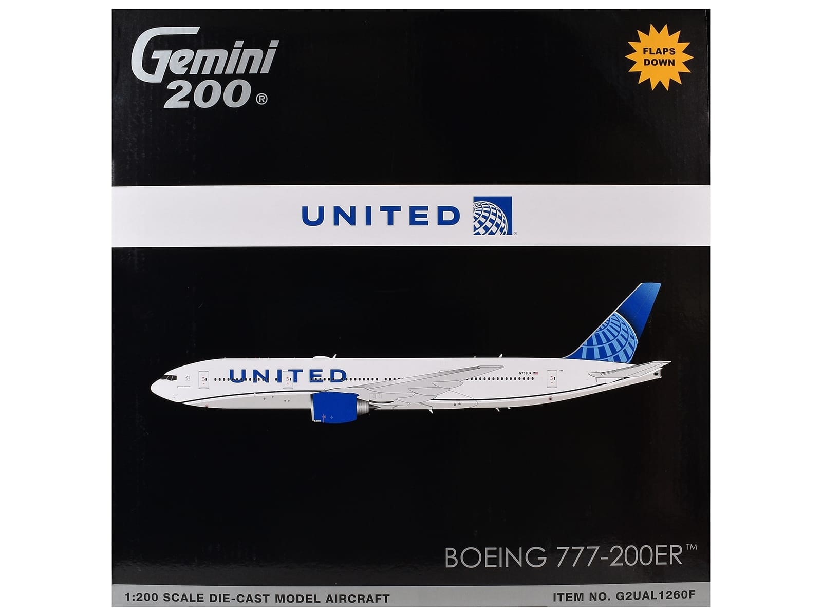 Boeing 777-200ER Commercial Aircraft with Flaps Down "United Airlines" (N798UA) White with Blue Tail "Gemini 200" Series 1/200 Diecast Model by GeminiJets - Image 3