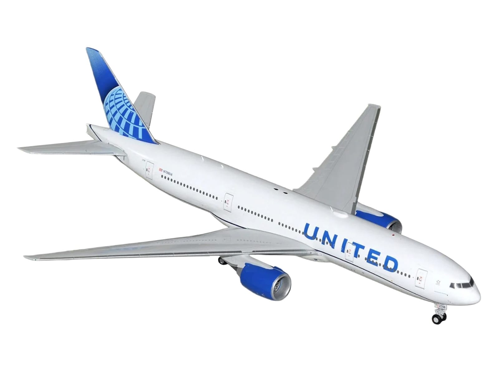 Boeing 777-200ER Commercial Aircraft "United Airlines" (N798UA) White with Blue Tail "Gemini 200" Series 1/200 Diecast Model by GeminiJets - Image 2