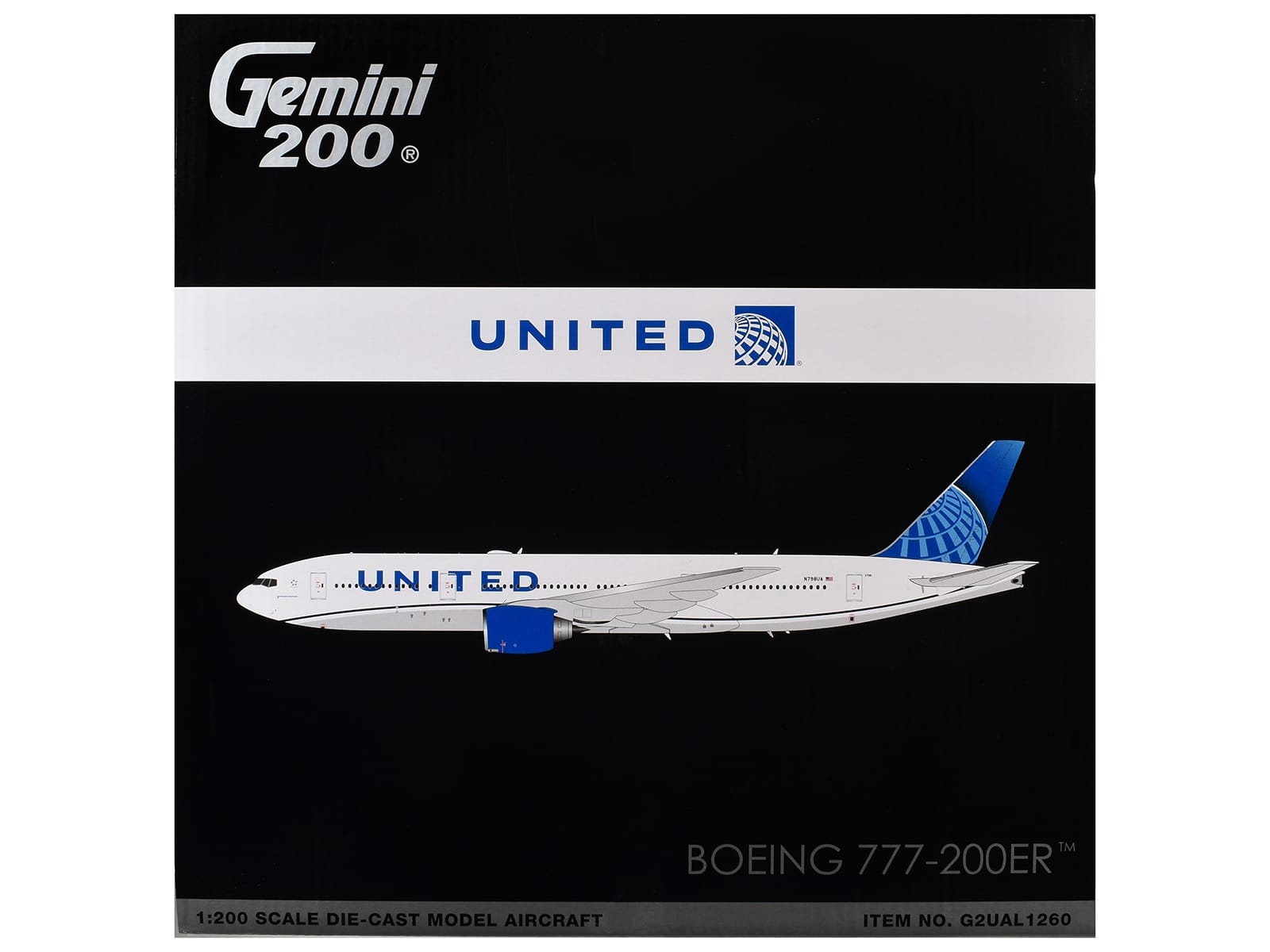 Boeing 777-200ER Commercial Aircraft "United Airlines" (N798UA) White with Blue Tail "Gemini 200" Series 1/200 Diecast Model by GeminiJets - Image 3