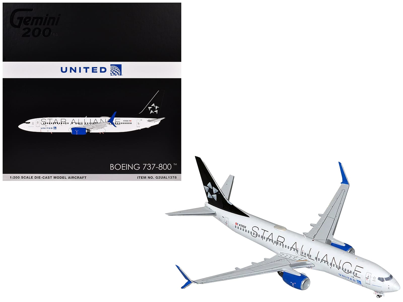 Boeing 737-800 Commercial Aircraft "United Airlines Star Alliance" (N76516) White with Black Tail "Gemini 200" Series 1/200 Diecast Model Airplane by GeminiJets - Image 2