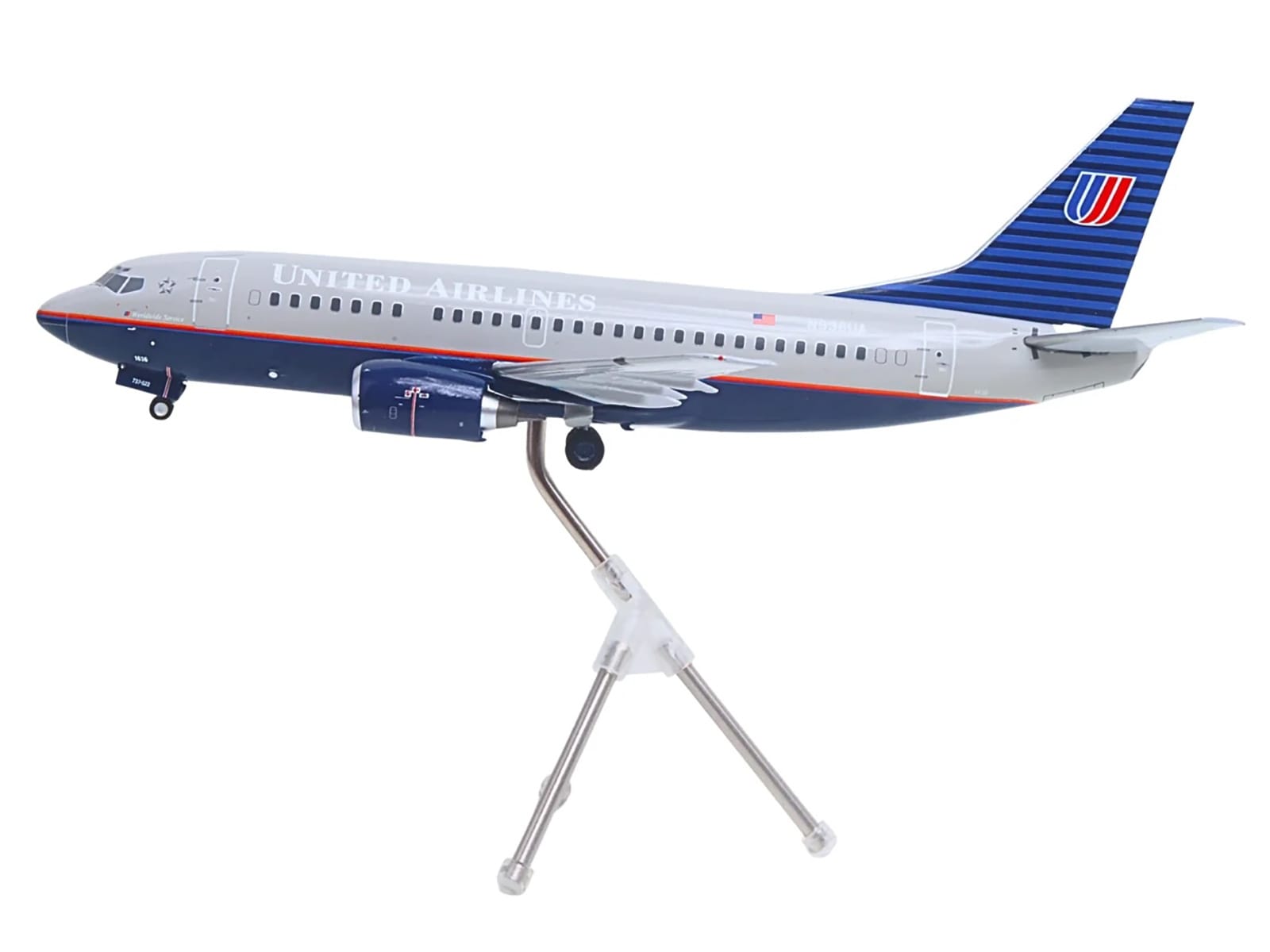 Boeing 737-500 Commercial Aircraft "United Airlines - Classic 737 Series" (N936UA) Gray with Blue Tail "Gemini 200" Series 1/200 Diecast Model Airplane by GeminiJets - Image 2