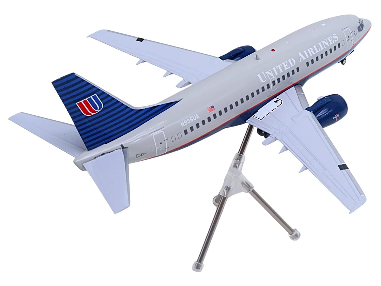 Boeing 737-500 Commercial Aircraft "United Airlines - Classic 737 Series" (N936UA) Gray with Blue Tail "Gemini 200" Series 1/200 Diecast Model Airplane by GeminiJets - Image 3