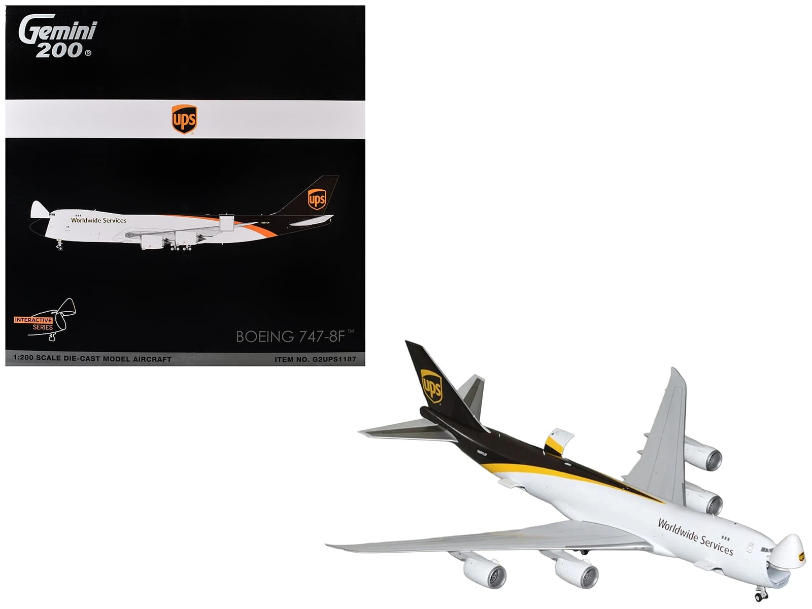 Boeing 747-8F Commercial Aircraft "UPS Worldwide Services" (N607UP) White with Brown Tail "Gemini 200 - Interactive Series" Series 1/200 Diecast Model by GeminiJets