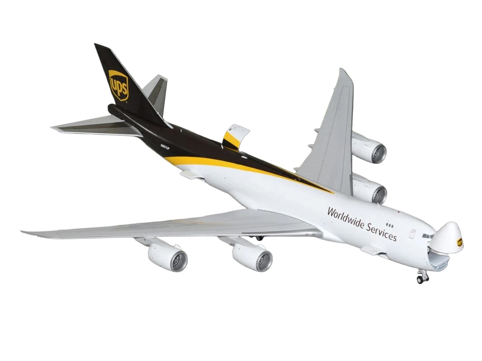 Boeing 747-8F Commercial Aircraft "UPS Worldwide Services" (N607UP) White with Brown Tail "Gemini 200 - Interactive Series" Series 1/200 Diecast Model by GeminiJets - Image 2