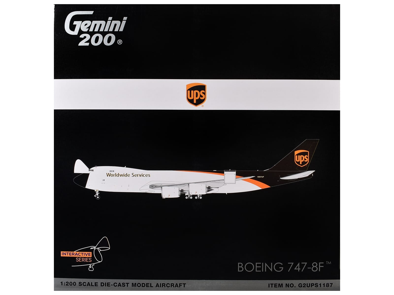 Boeing 747-8F Commercial Aircraft "UPS Worldwide Services" (N607UP) White with Brown Tail "Gemini 200 - Interactive Series" Series 1/200 Diecast Model by GeminiJets - Image 3