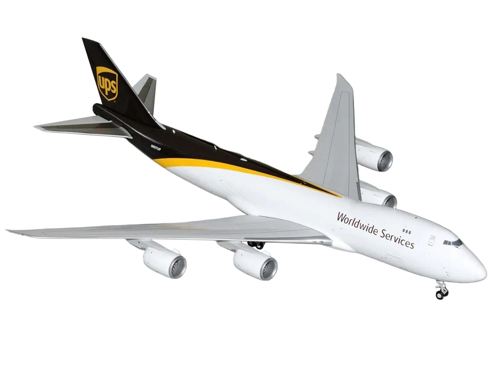 Boeing 747-8F Commercial Aircraft "UPS Worldwide Services" (N607UP) White with Brown Tail "Gemini 200" Series 1/200 Diecast Model by GeminiJets - Image 2