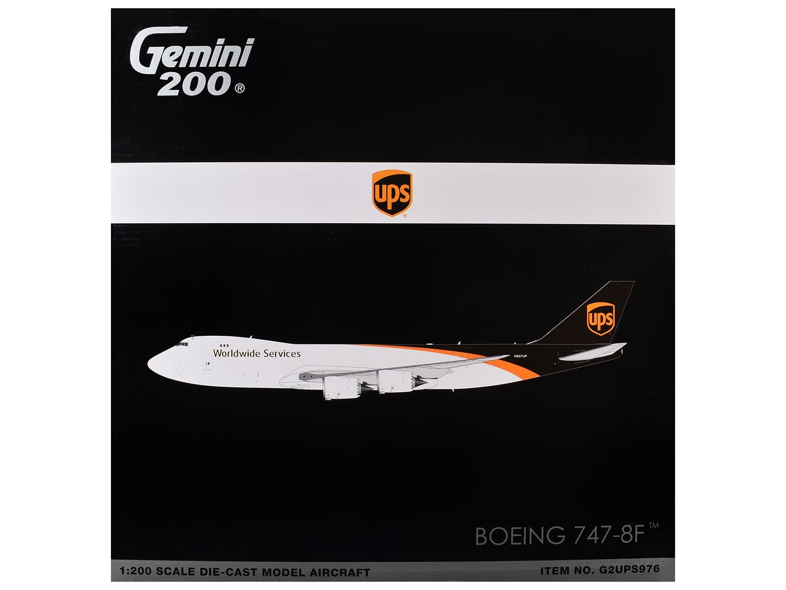 Boeing 747-8F Commercial Aircraft "UPS Worldwide Services" (N607UP) White with Brown Tail "Gemini 200" Series 1/200 Diecast Model by GeminiJets - Image 3