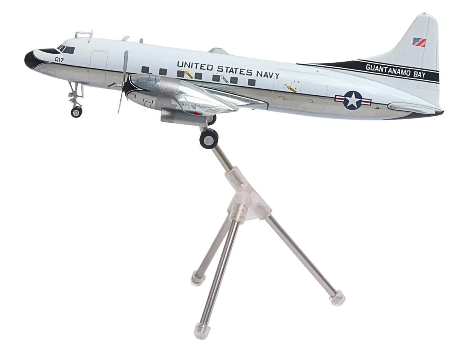 Convair C-131 Samaritan Transport Aircraft "United States Navy - NAS Guantanamo Bay" (141017) White and Gray "Gemini 200" Series 1/200 Diecast Model Airplane by GeminiJets - Image 2