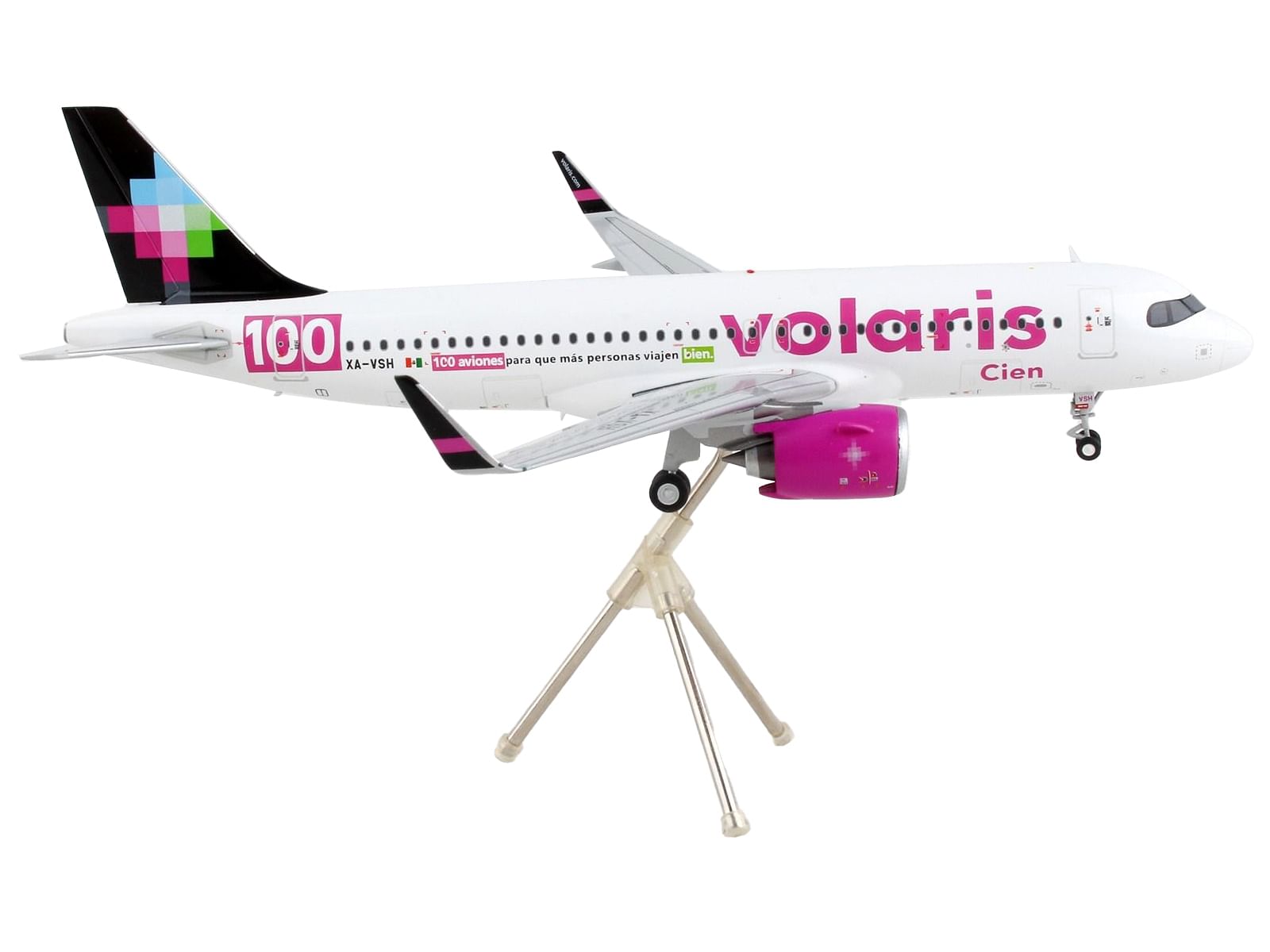 Airbus A320neo Commercial Aircraft “Volaris – 100 Aviones” White with Black Tail “Gemini 200” Series 1/200 Diecast Model Airplane by GeminiJets