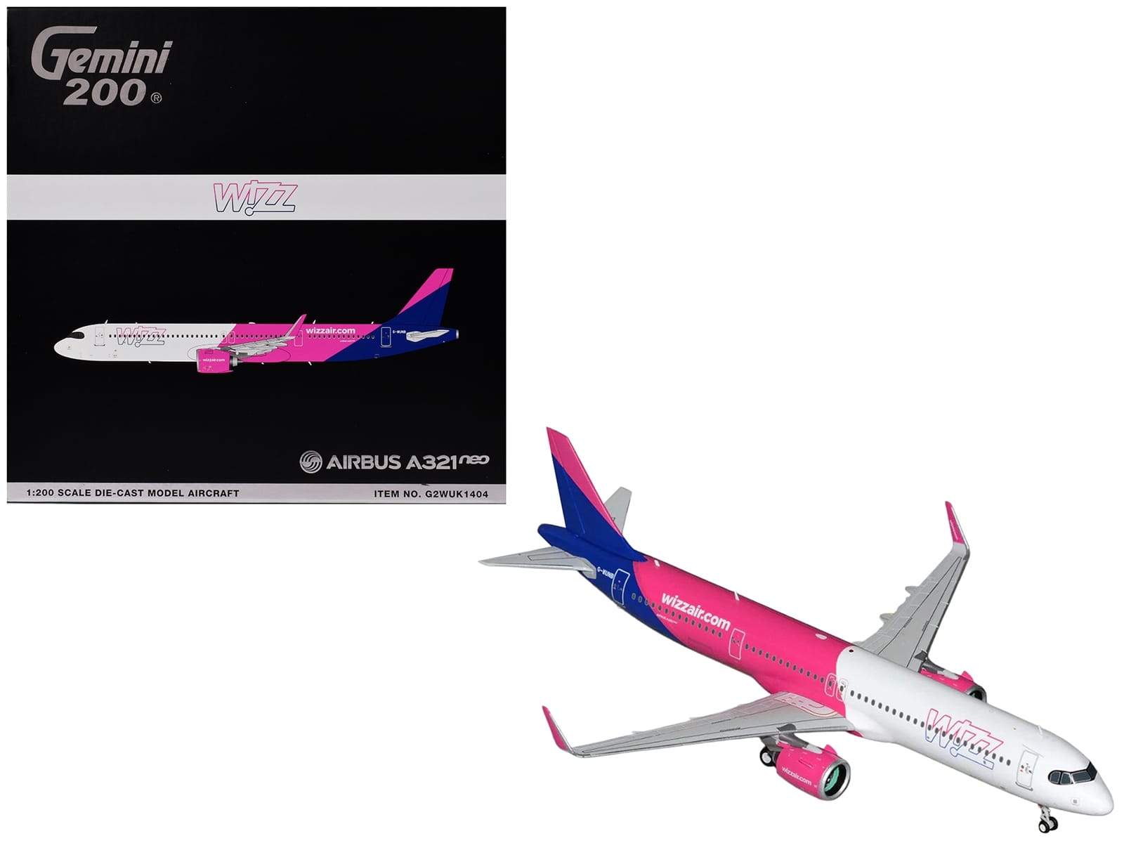 Airbus A321neo Commercial Aircraft "Wizz Air" (G-WUNB) White and Pink with Purple Tail "Gemini 200" Series 1/200 Diecast Model by GeminiJets