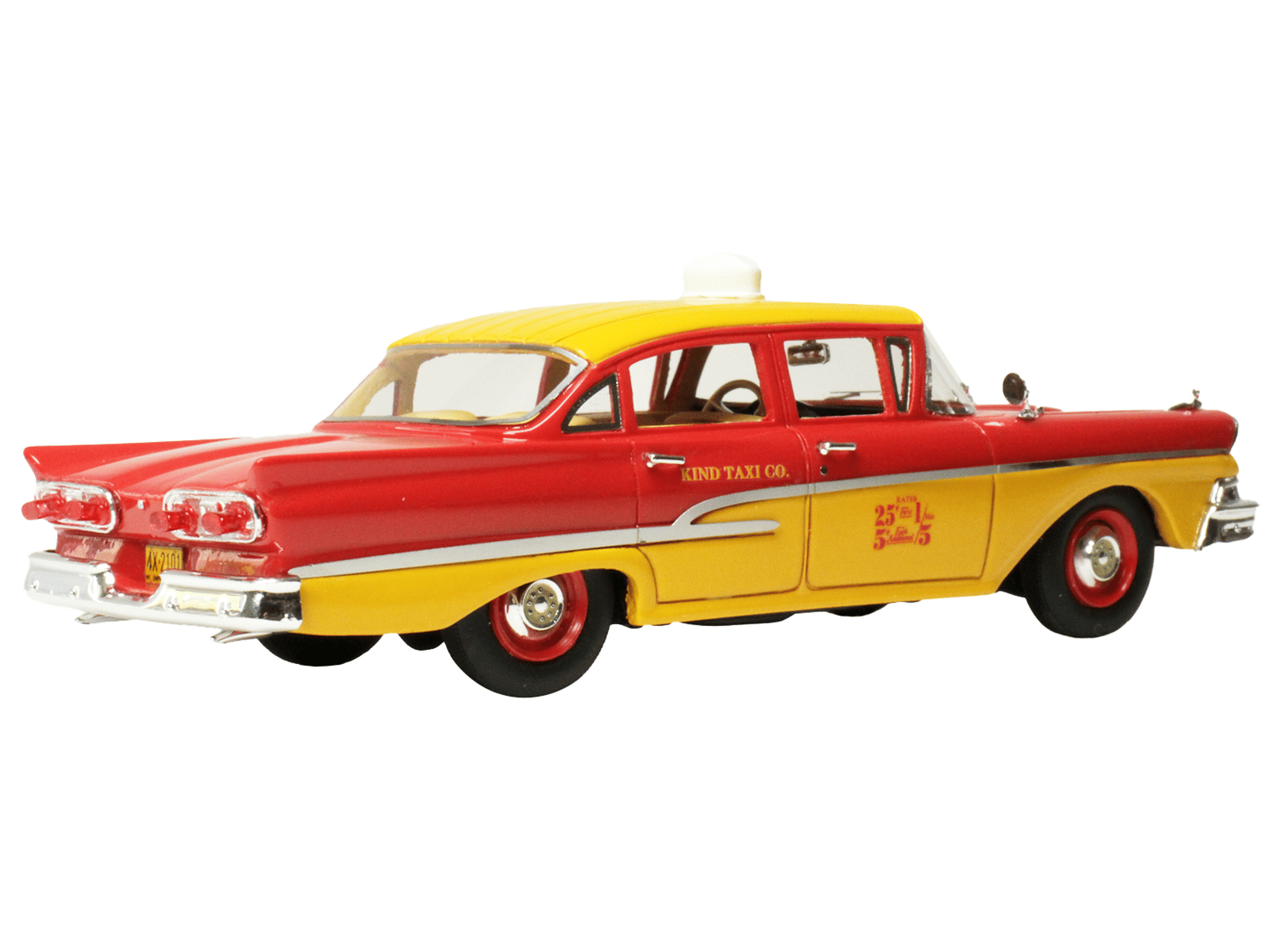 1958 Ford Custom 300 Taxi Cab "Kind Taxi Co." Red and Yellow with Yellow Interior Limited Edition to 200 pieces Worldwide 1/43 Model Car by Goldvarg Collection - Image 2