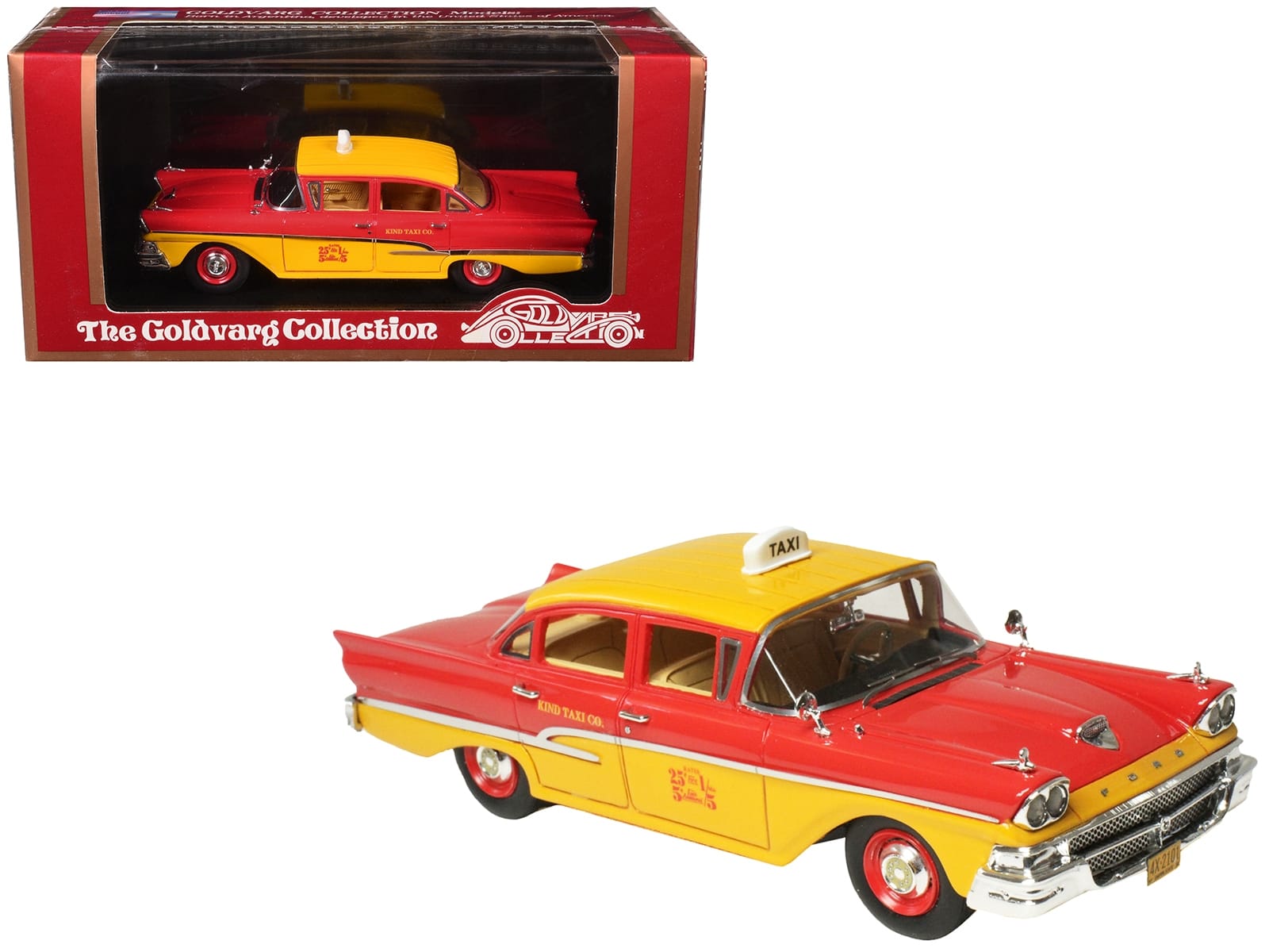 1958 Ford Custom 300 Taxi Cab "Kind Taxi Co." Red and Yellow with Yellow Interior Limited Edition to 200 pieces Worldwide 1/43 Model Car by Goldvarg Collection - Image 3