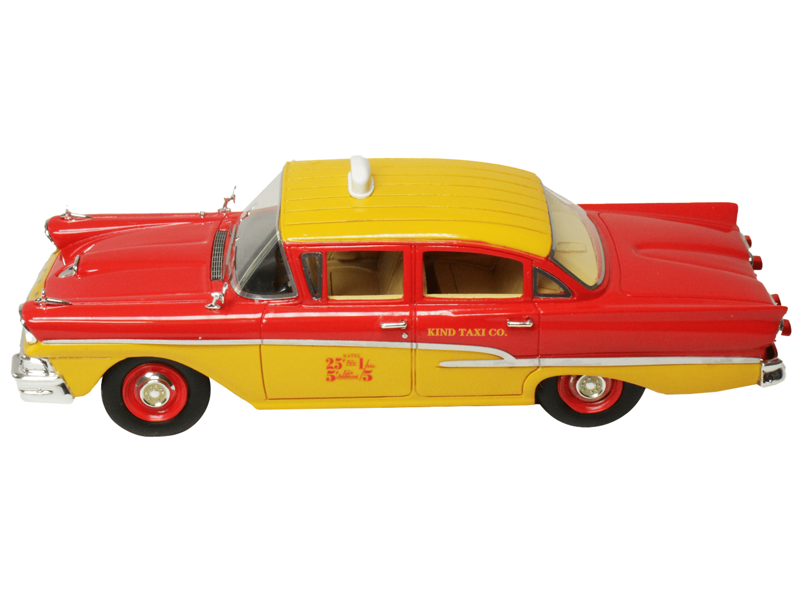 1958 Ford Custom 300 Taxi Cab "Kind Taxi Co." Red and Yellow with Yellow Interior Limited Edition to 200 pieces Worldwide 1/43 Model Car by Goldvarg Collection - Image 5