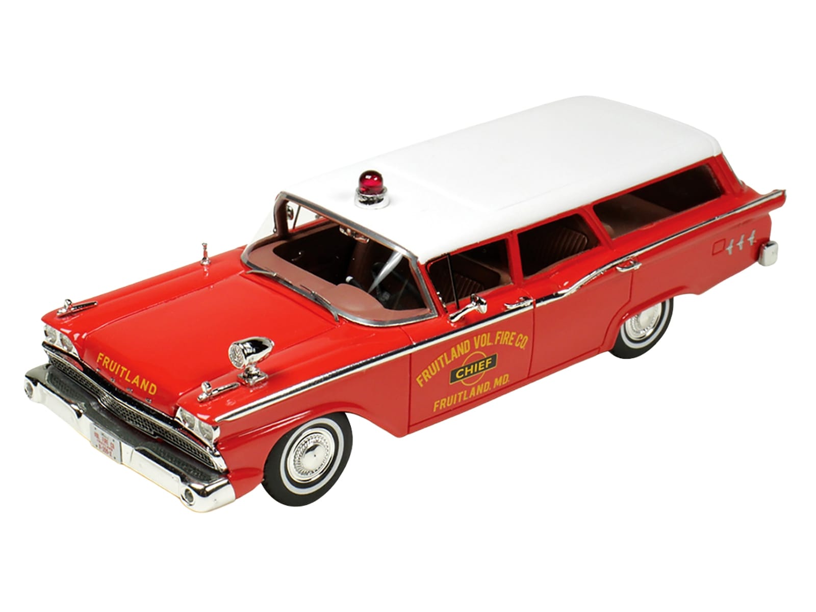 1959 Ford Country Squire "Fruitland MD Fire Chief" Red with White Top Limited Edition to 200 pieces Worldwide 1/43 Model Car by Goldvarg Collection - Image 2