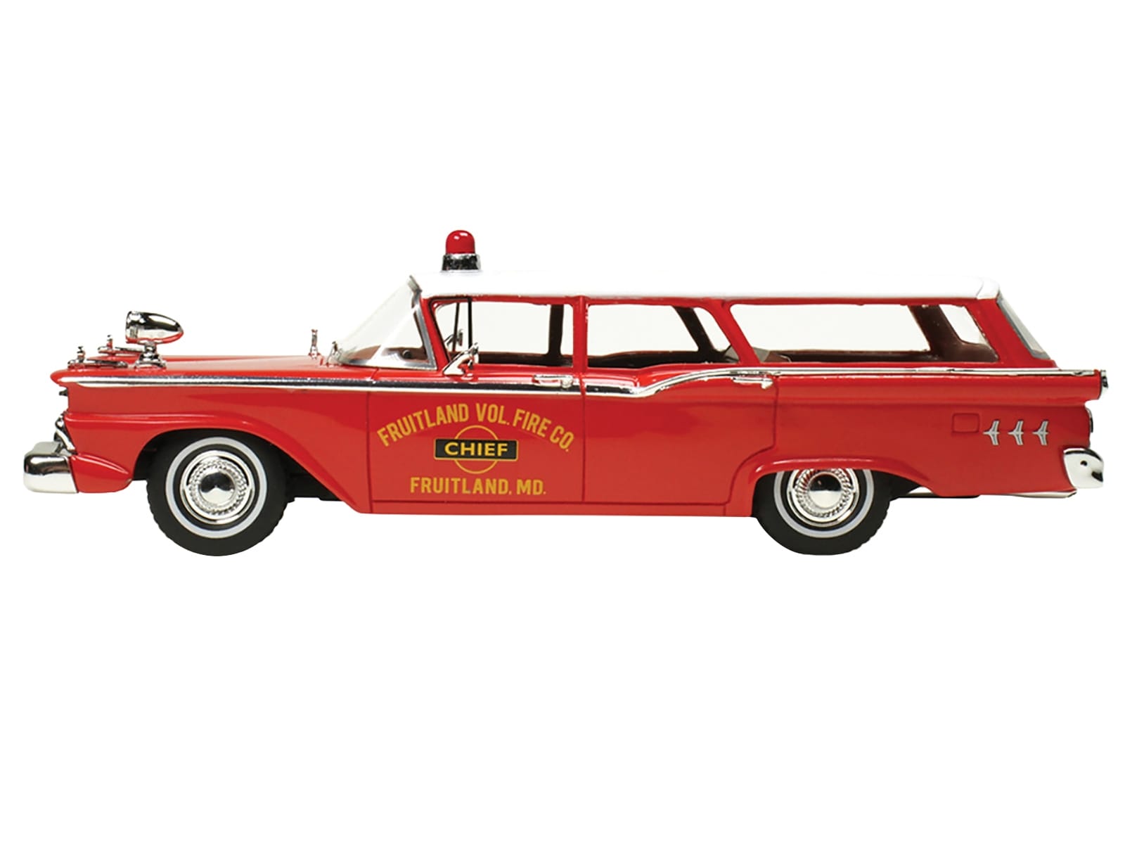 1959 Ford Country Squire "Fruitland MD Fire Chief" Red with White Top Limited Edition to 200 pieces Worldwide 1/43 Model Car by Goldvarg Collection - Image 3